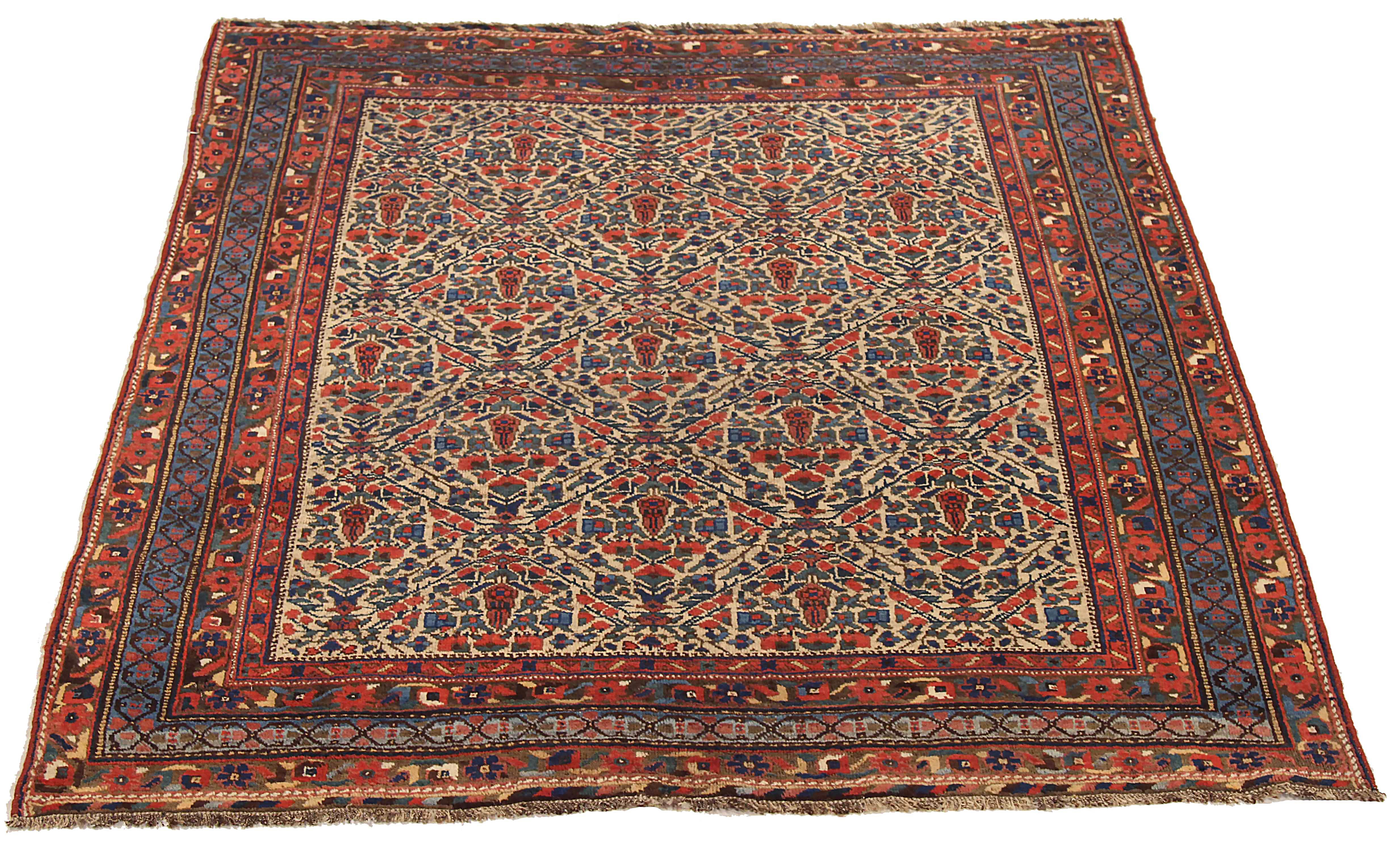 Antique Persian area rug handwoven from the finest sheep’s wool. It’s colored with all-natural vegetable dyes that are safe for humans and pets. It’s a traditional Sirjan design handwoven by expert artisans. It’s a lovely area rug that can be