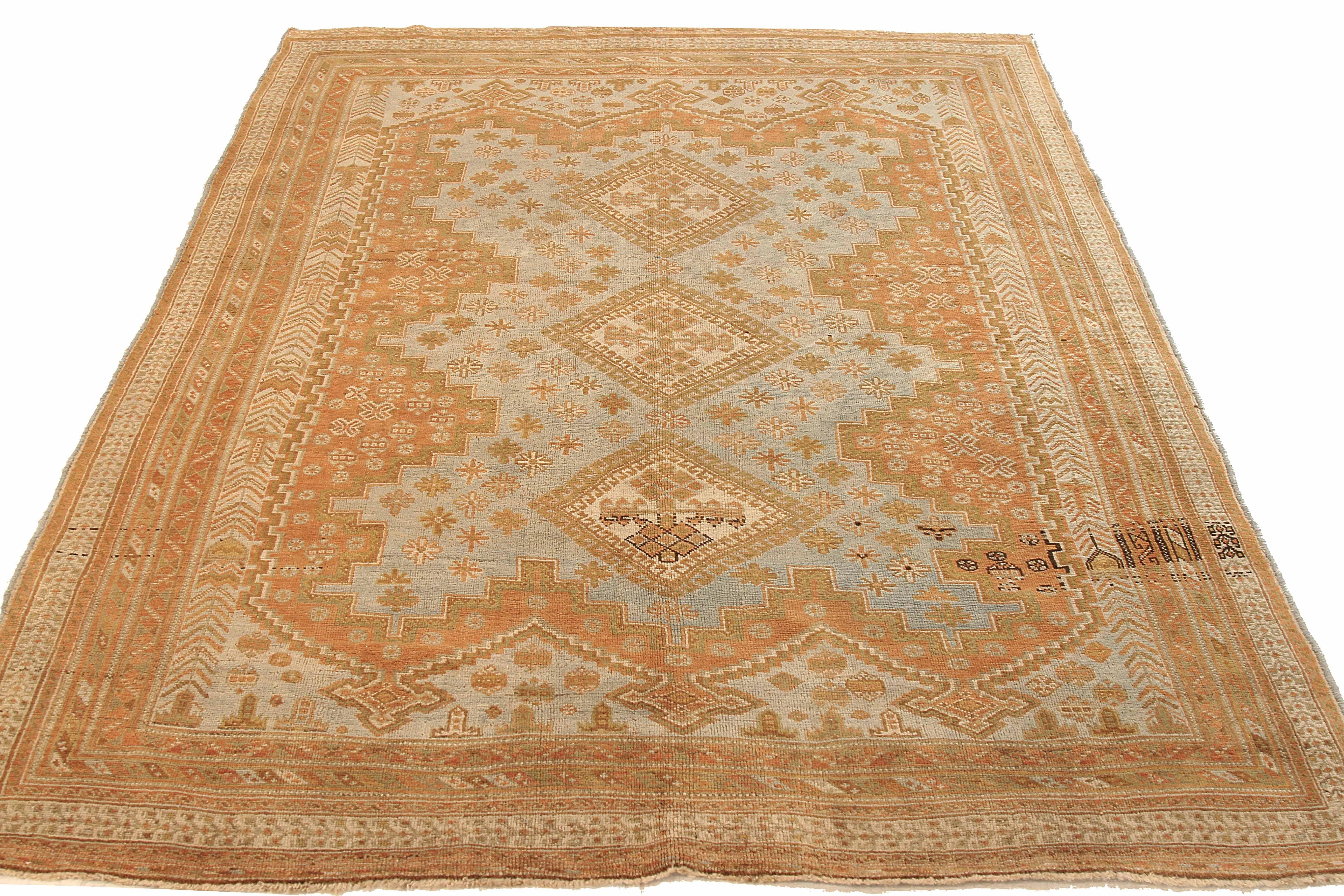 Dyes

Transform your living space with this stunning antique Persian area rug, handcrafted from the finest sheep's wool and colored with all-natural, safe-for-humans-and-pets vegetable dyes. Featuring a traditional Sirjan design, expertly woven by