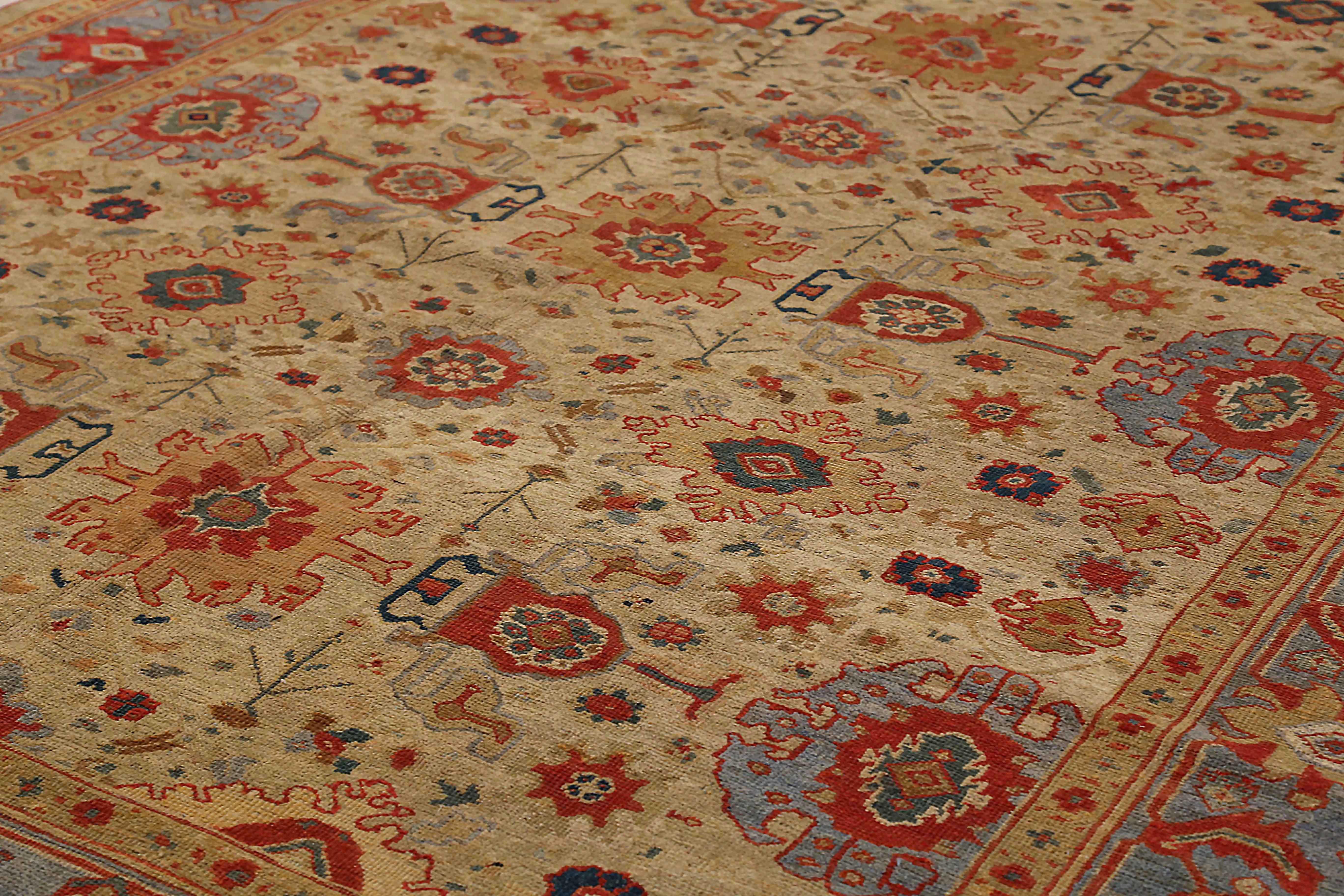 Hand-Woven Antique Persian Area Rug Sultanabad Design For Sale