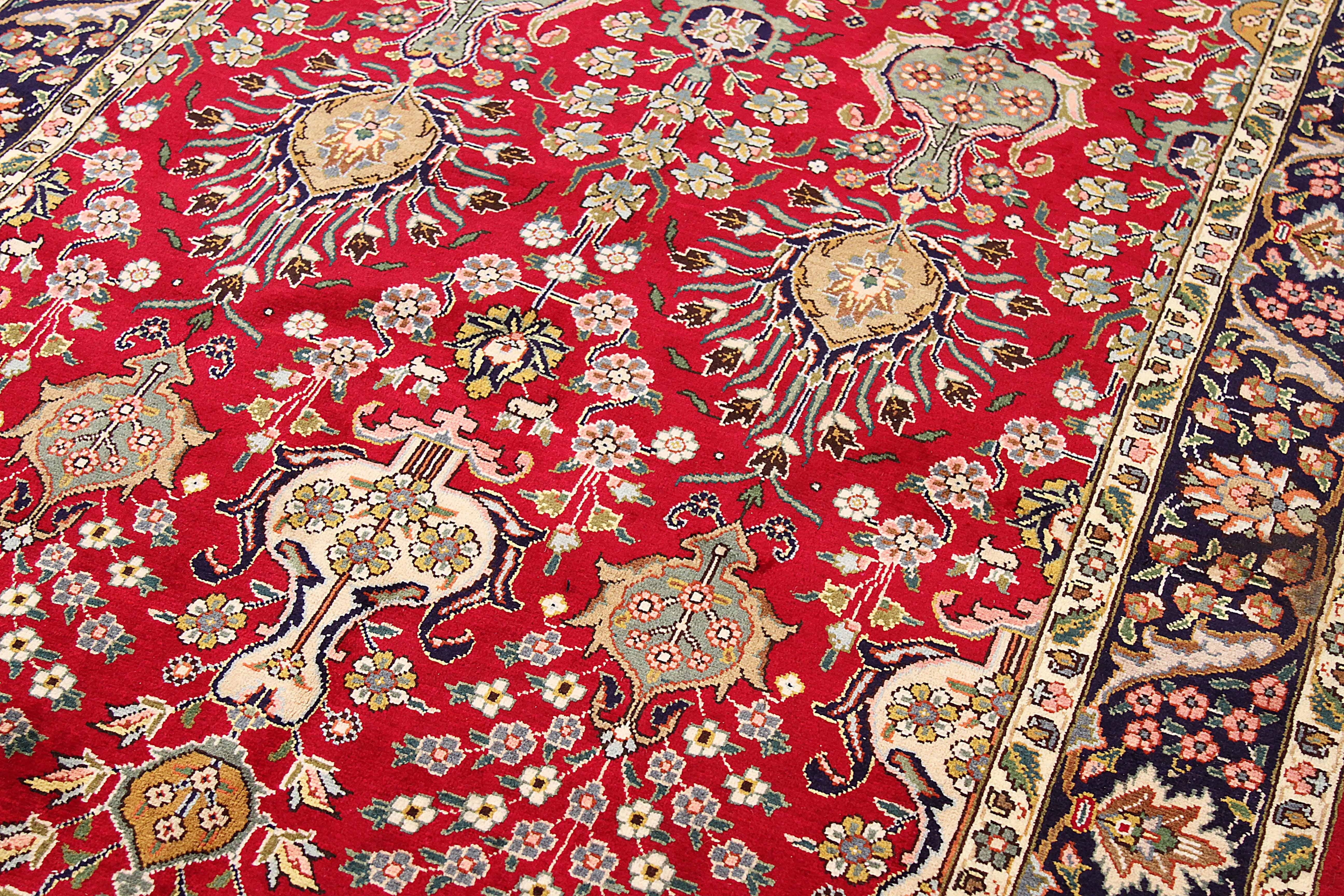 Hand-Woven Antique Persian Area Rug Tabriz Design For Sale