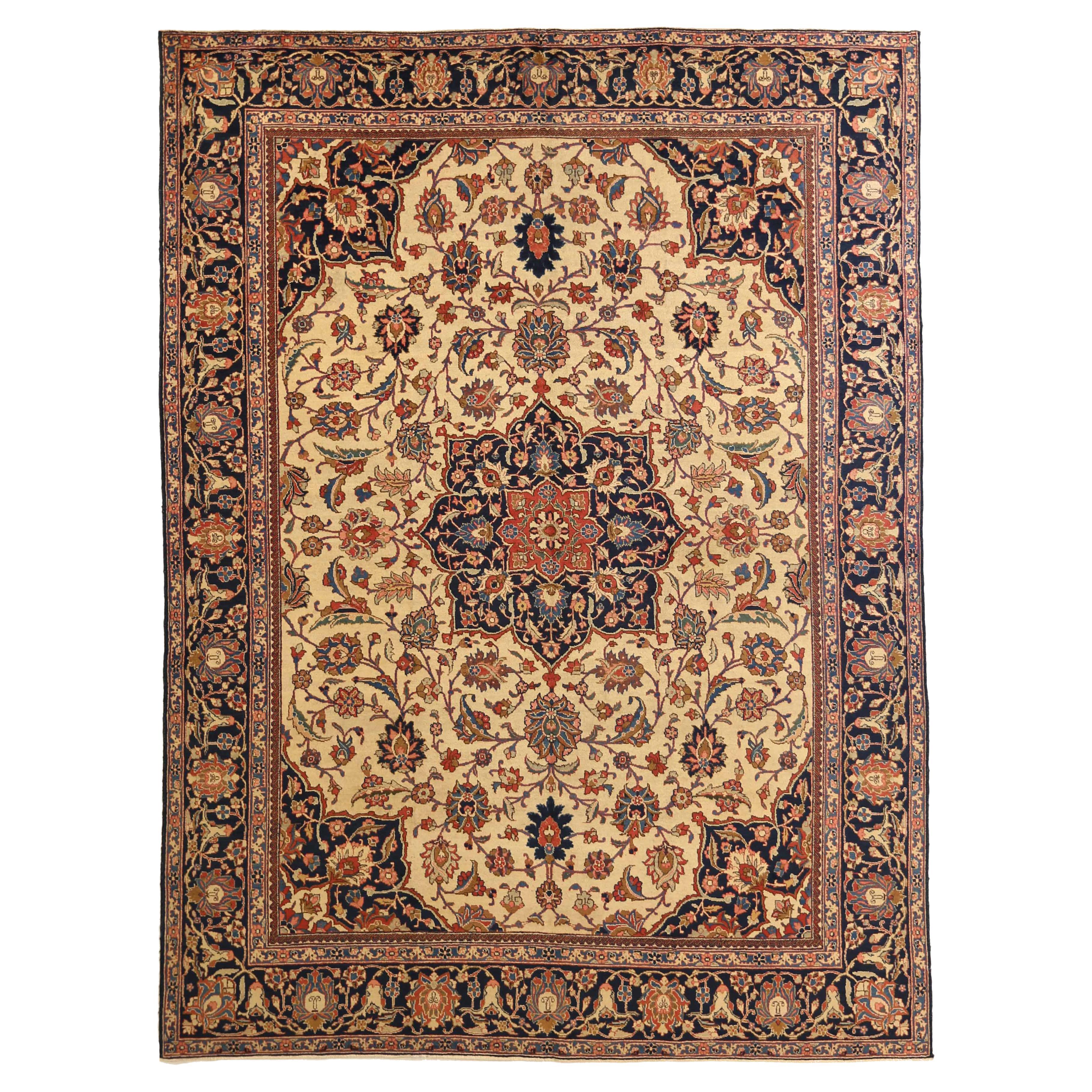 Antique Persian Area Rug Tabriz Design For Sale