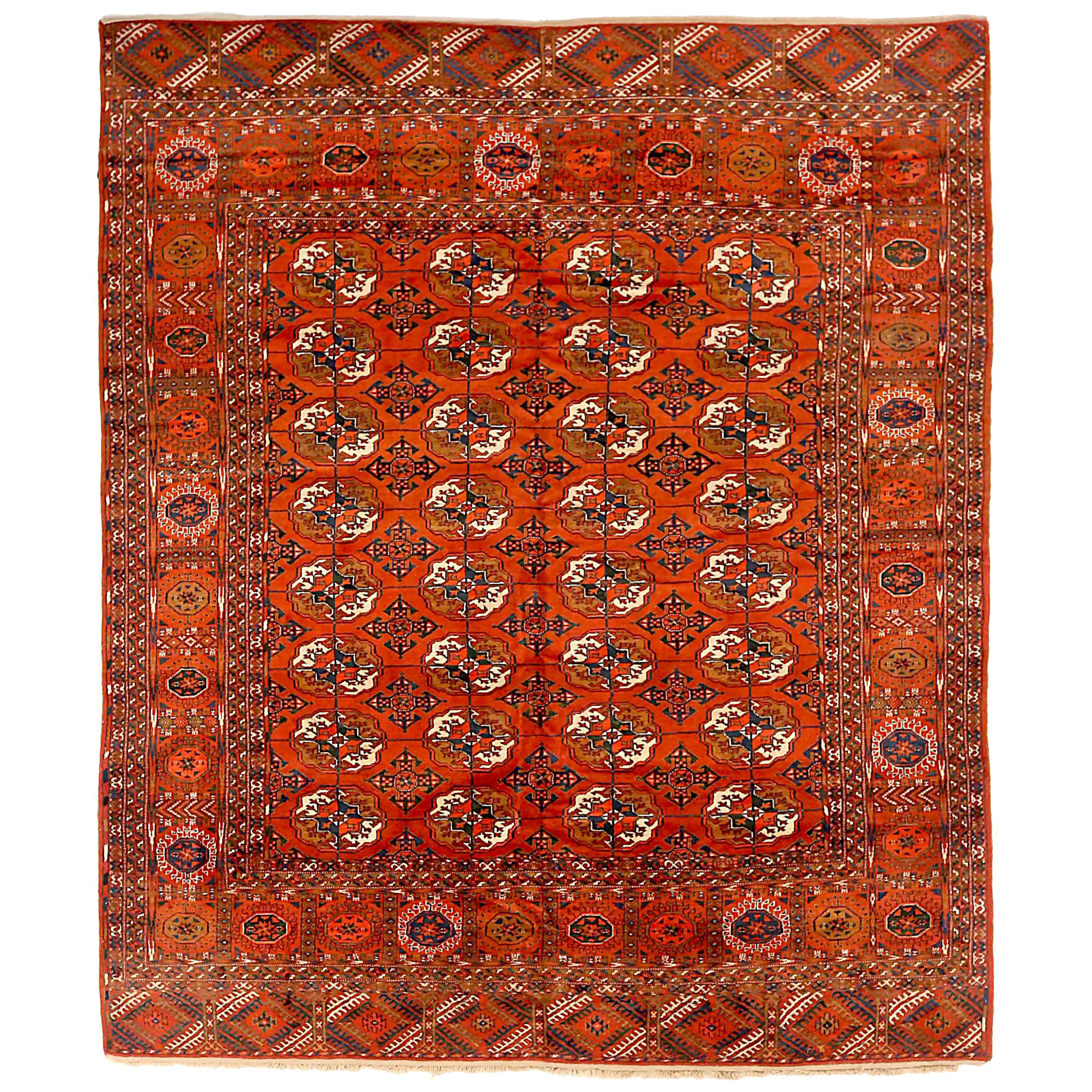 Antique Persian Area Rug Turkeman Design For Sale