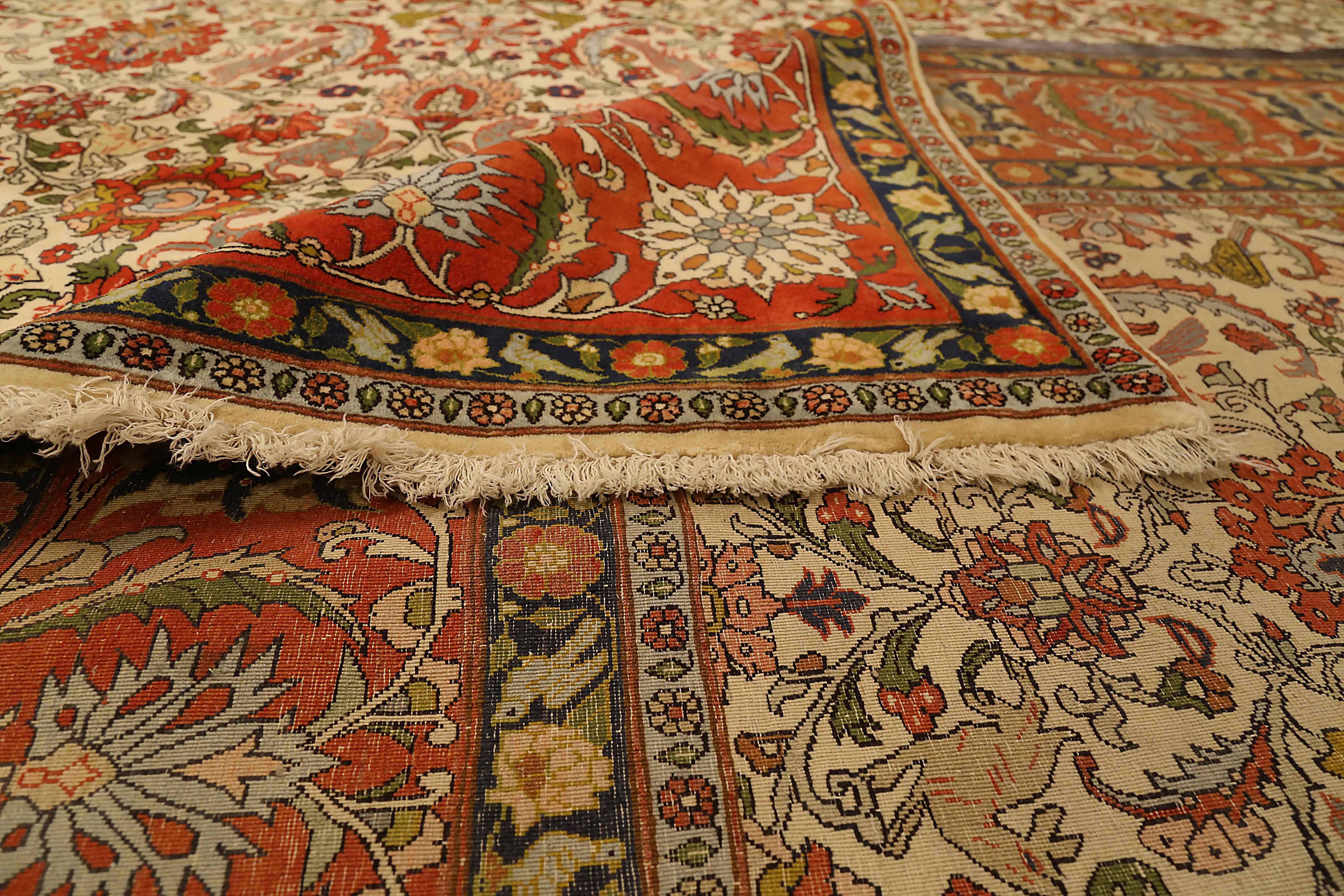 Hand-Woven Antique Persian Area Rug Varamin Design For Sale