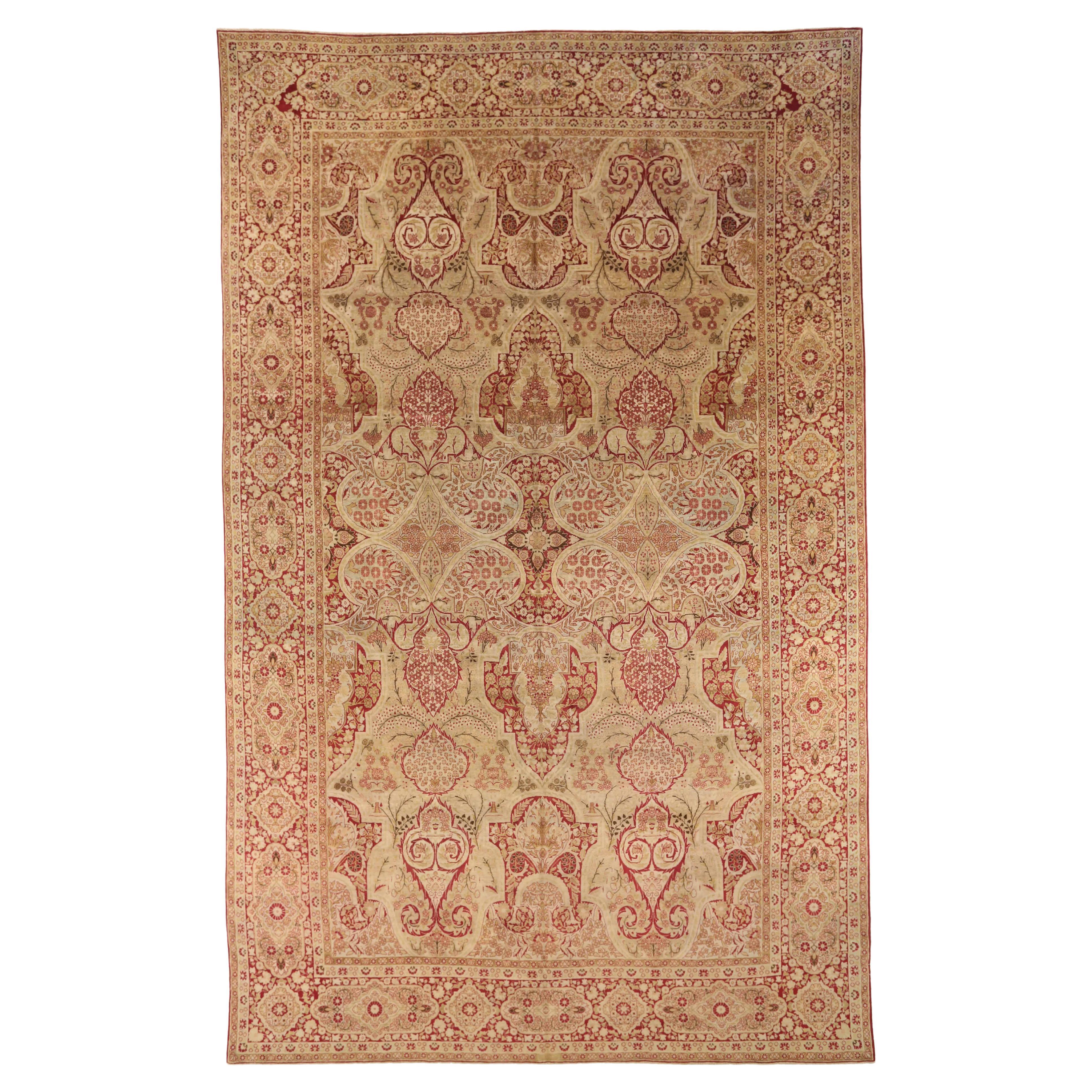 Antique Persian Area Rug Yazd Design For Sale