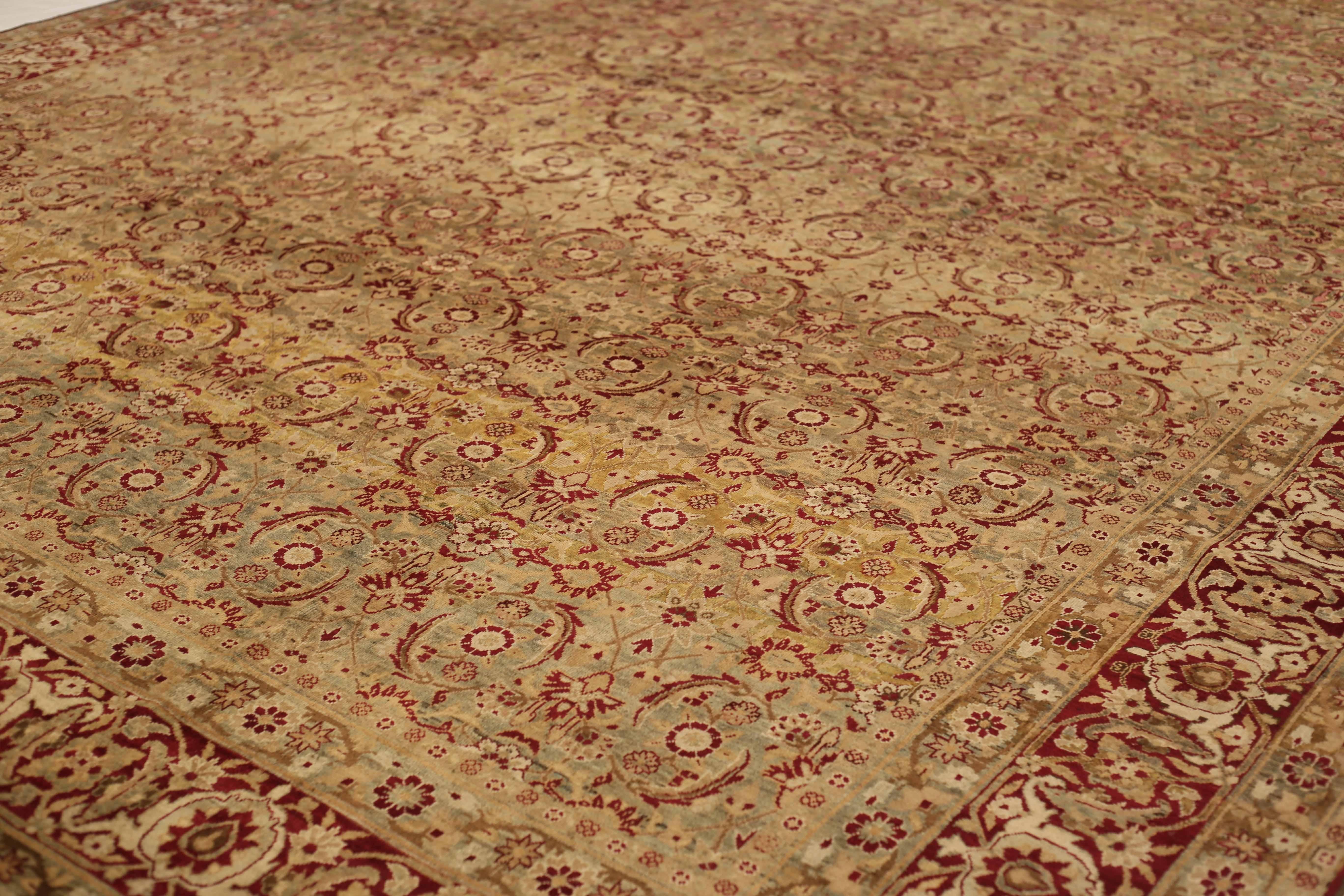 Hand-Woven Antique Persian Area Rug Yazd Design For Sale