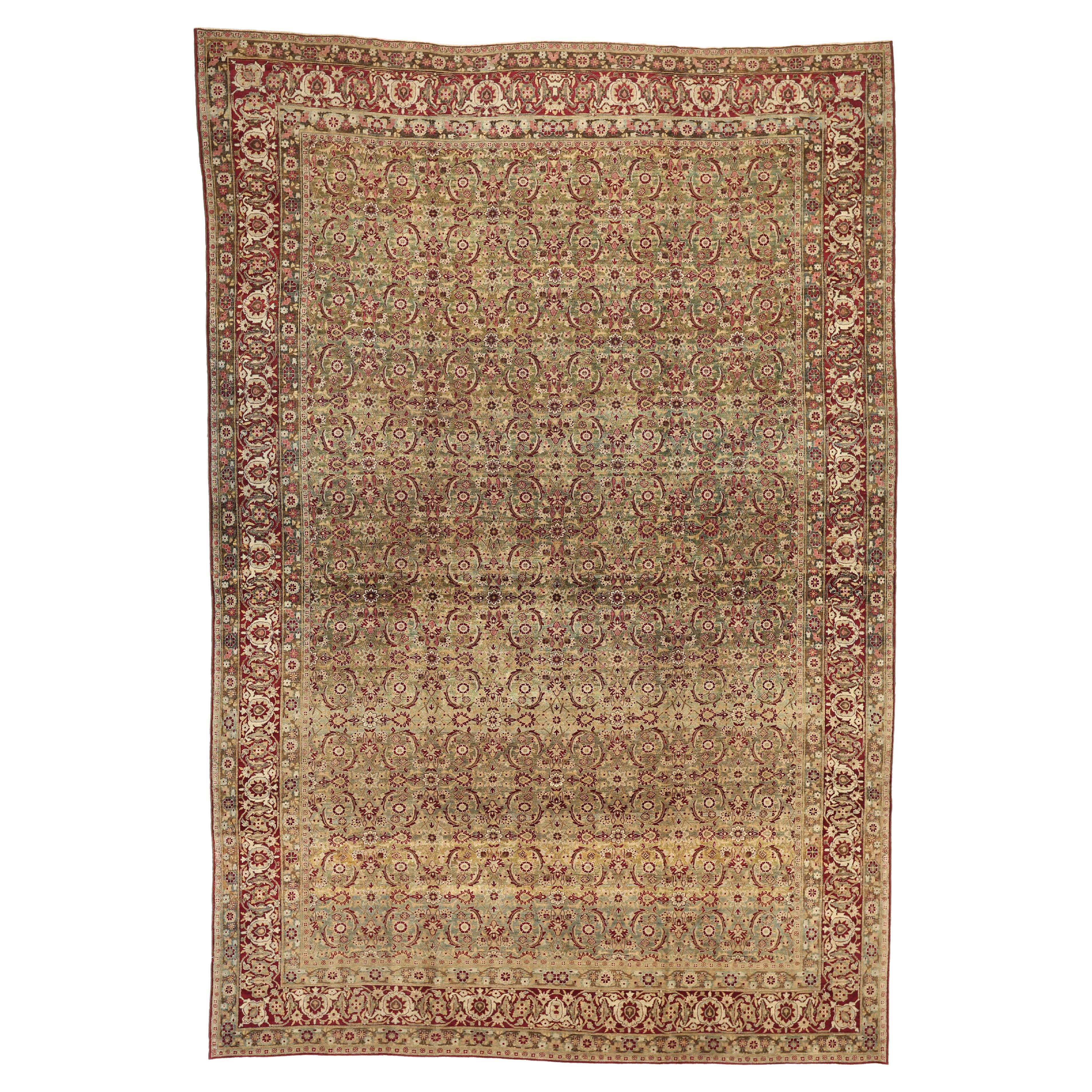 Antique Persian Area Rug Yazd Design For Sale