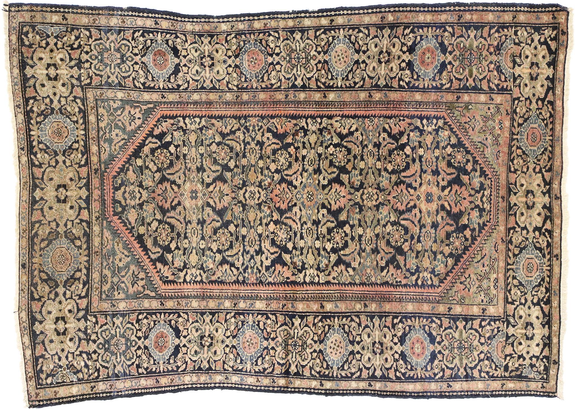 Wool Antique Persian Assadabad Hamadan Accent Rug For Sale