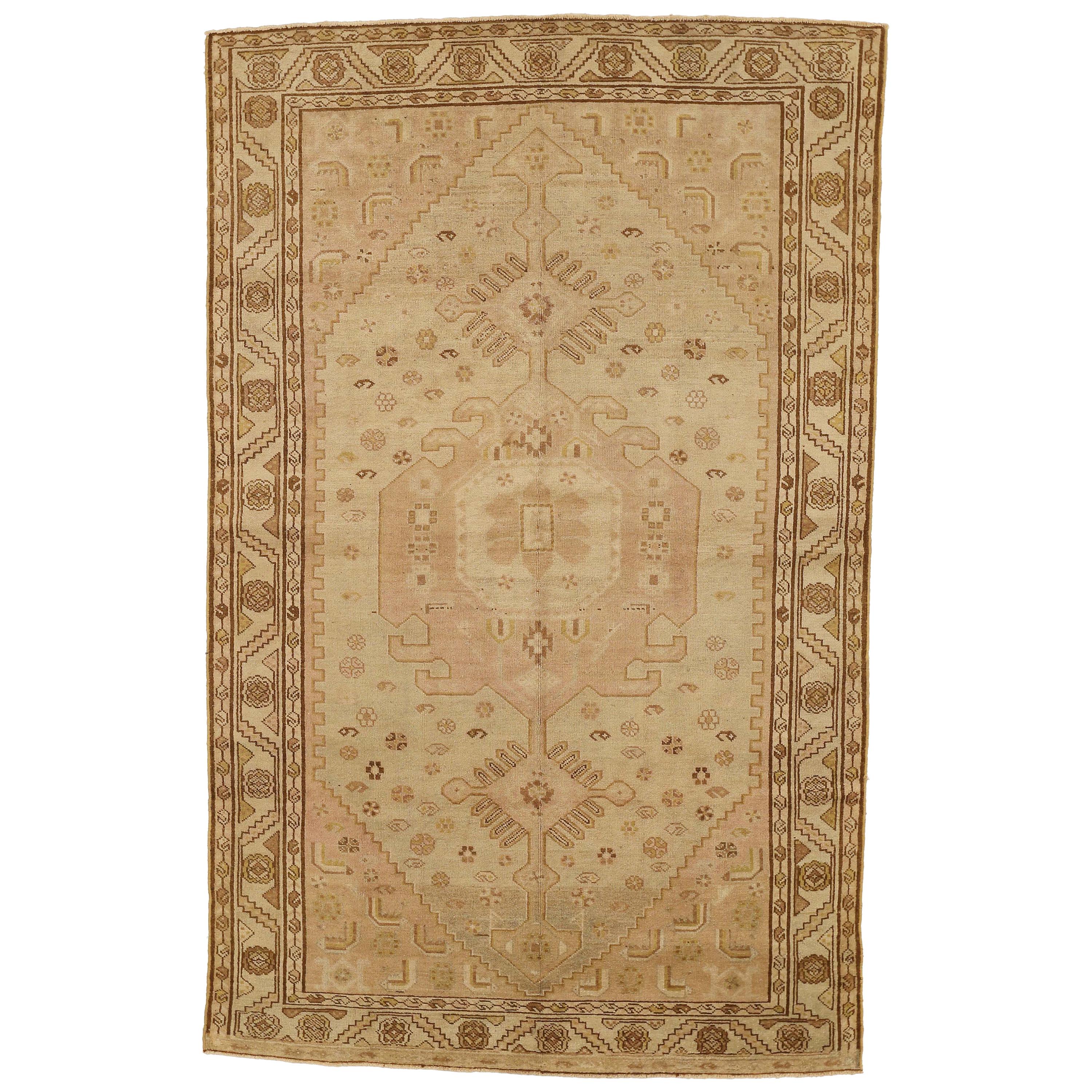 Antique Persian Azerbaijan Rug with Brown and Pink Tribal Details For Sale