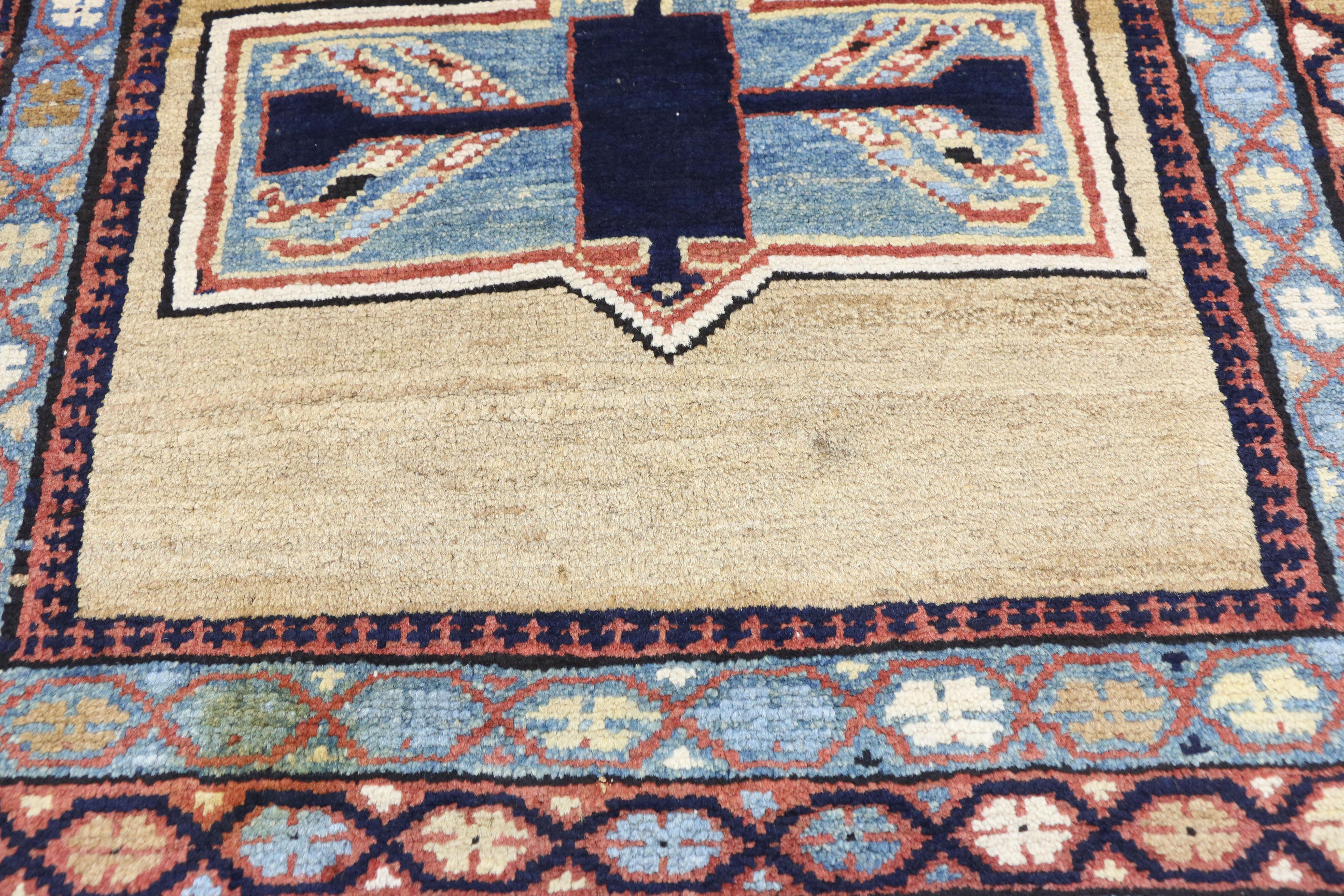 Antique Persian Azerbaijan Rug with Tribal Mid-Century Modern Style In Good Condition For Sale In Dallas, TX