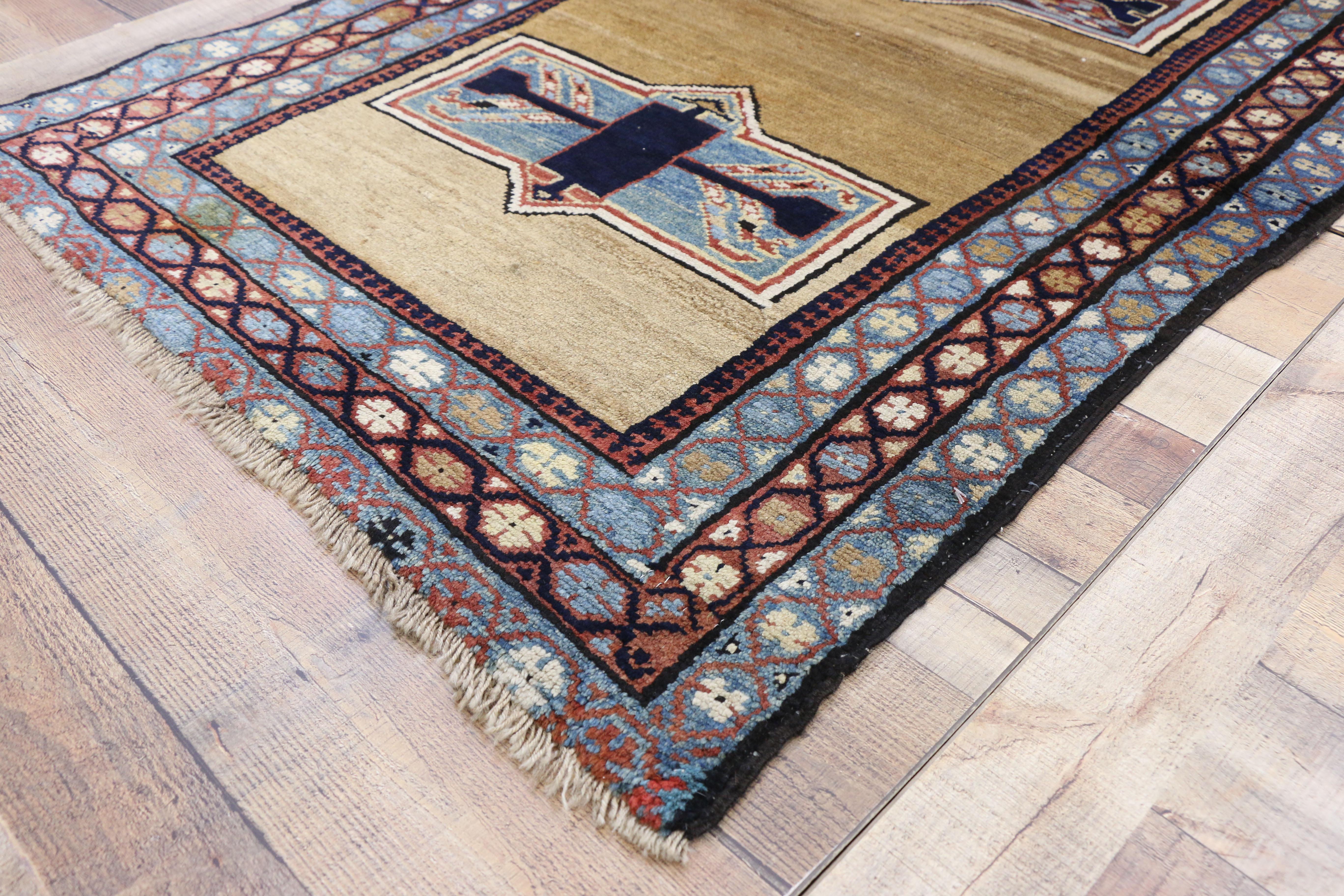 Wool Antique Persian Azerbaijan Rug with Tribal Mid-Century Modern Style For Sale