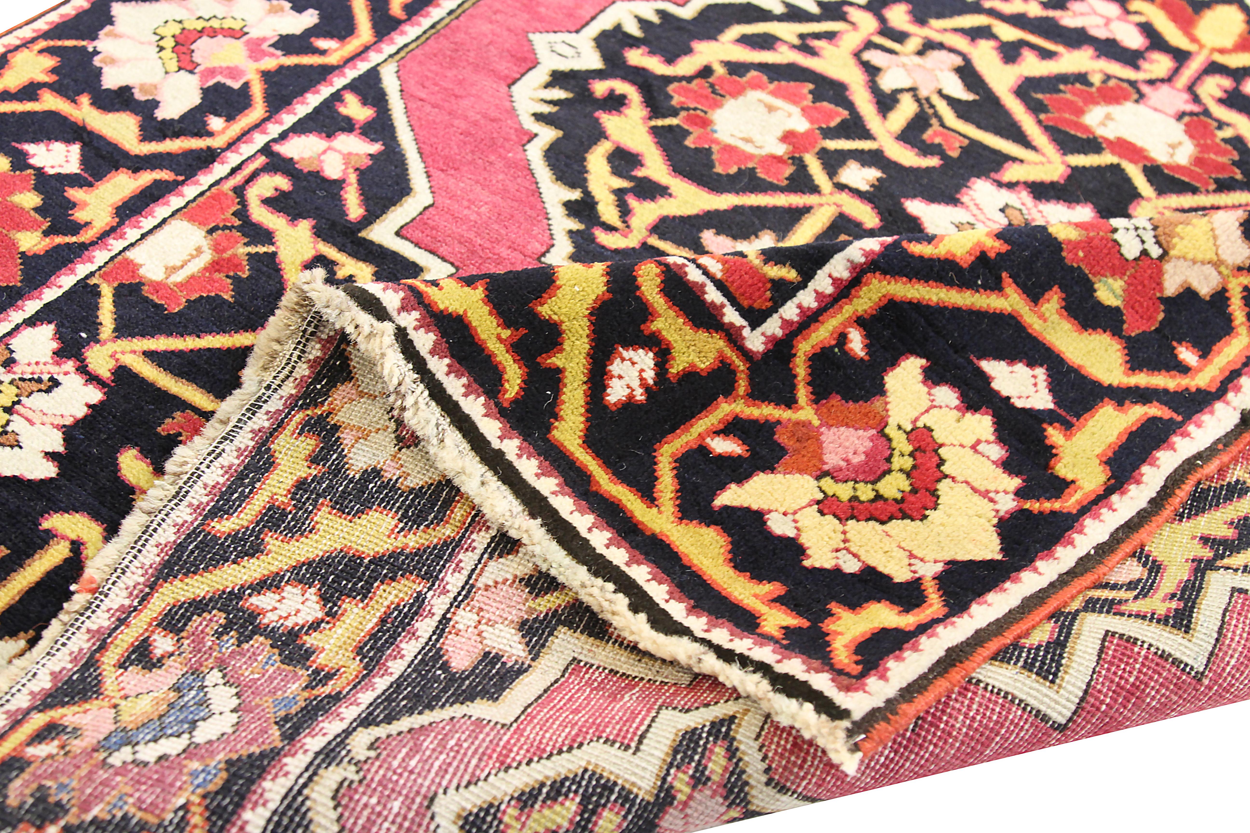 Other Antique Persian Azerbaijan Area Rug with Floral Pattern on a Black Field For Sale