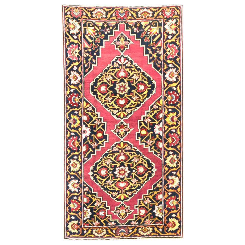 1970s Antique Persian Rug Kerman Design with Large Floral Centre Field ...
