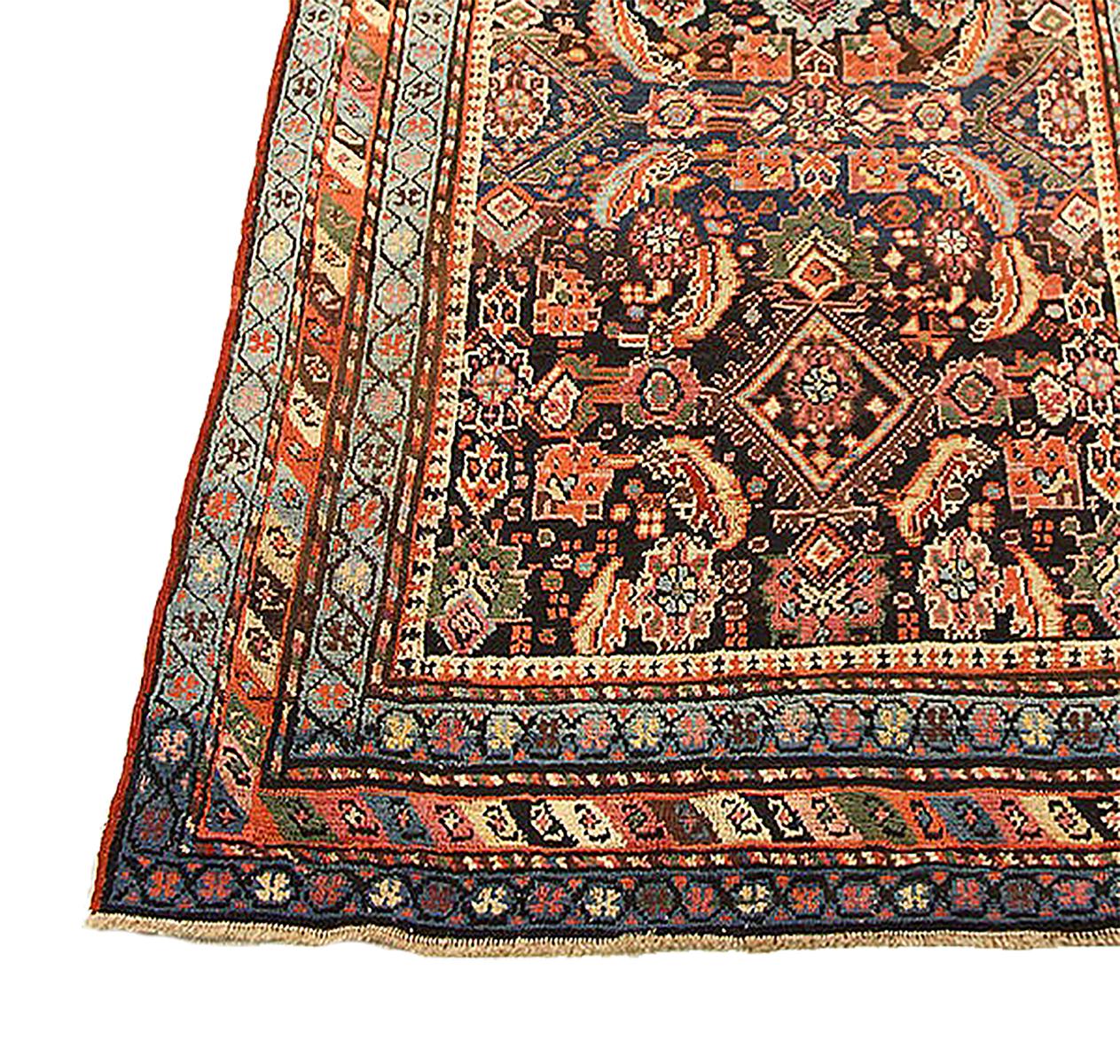 Islamic Antique Persian Azerbaijan Runner Rug with Ivory and Blue Floral Details For Sale