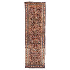 Vintage Persian Azerbaijan Runner Rug with Ivory and Blue Floral Details