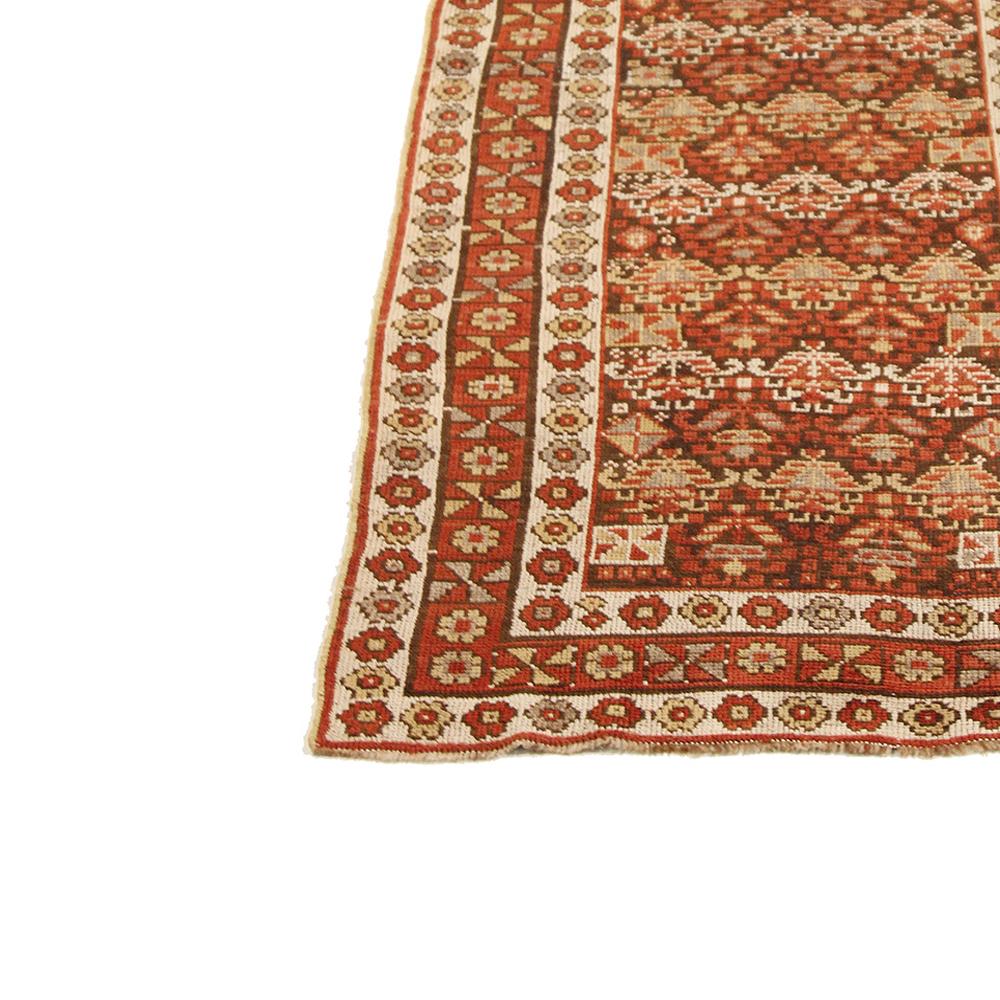 Hand-Woven Antique Persian Azerbaijan Runner Rug with Red & Brown Botanical Motifs All-Over For Sale