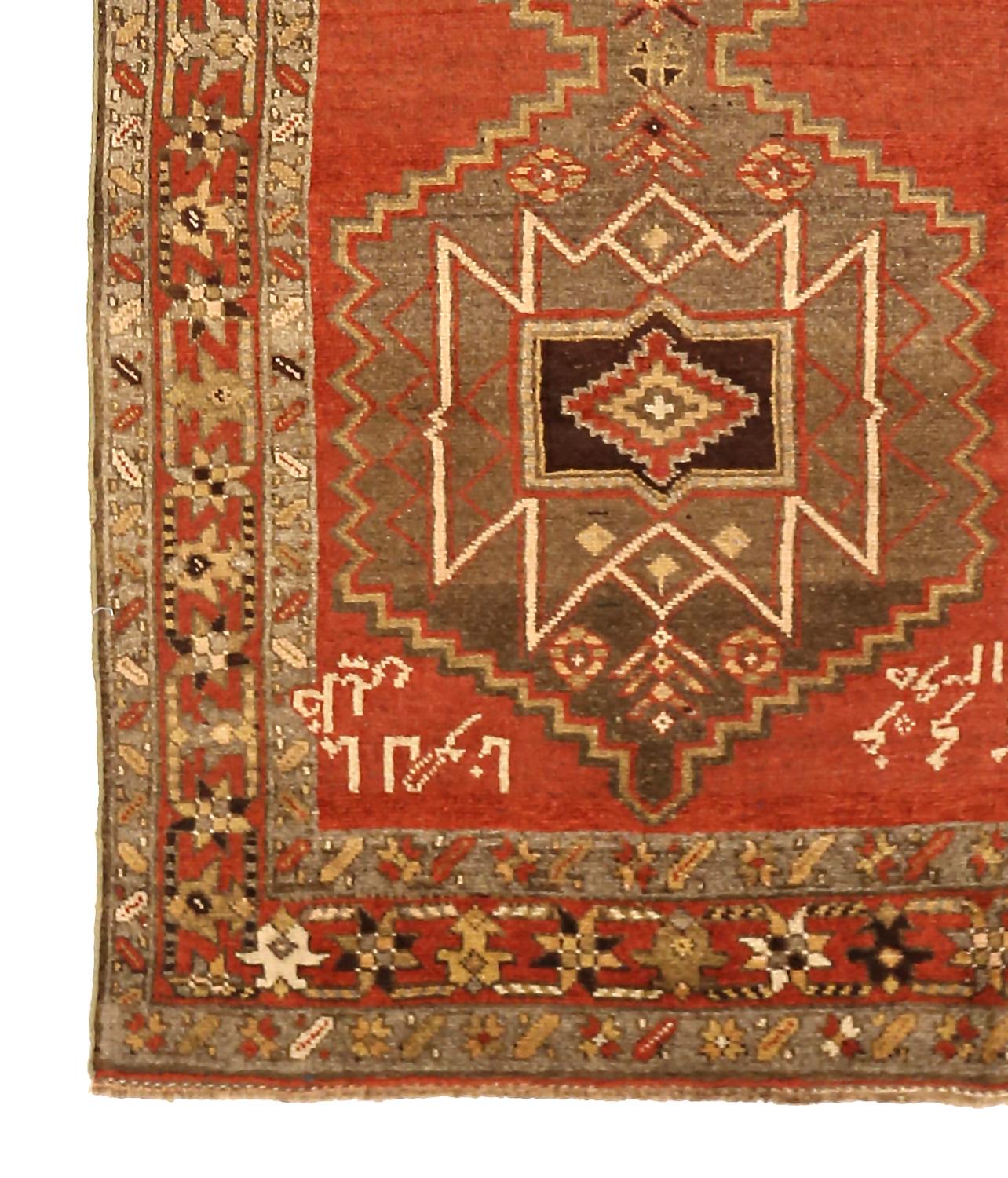 Other Antique Persian Azerbaijan Area Rug with Tribal Design on Red Field For Sale