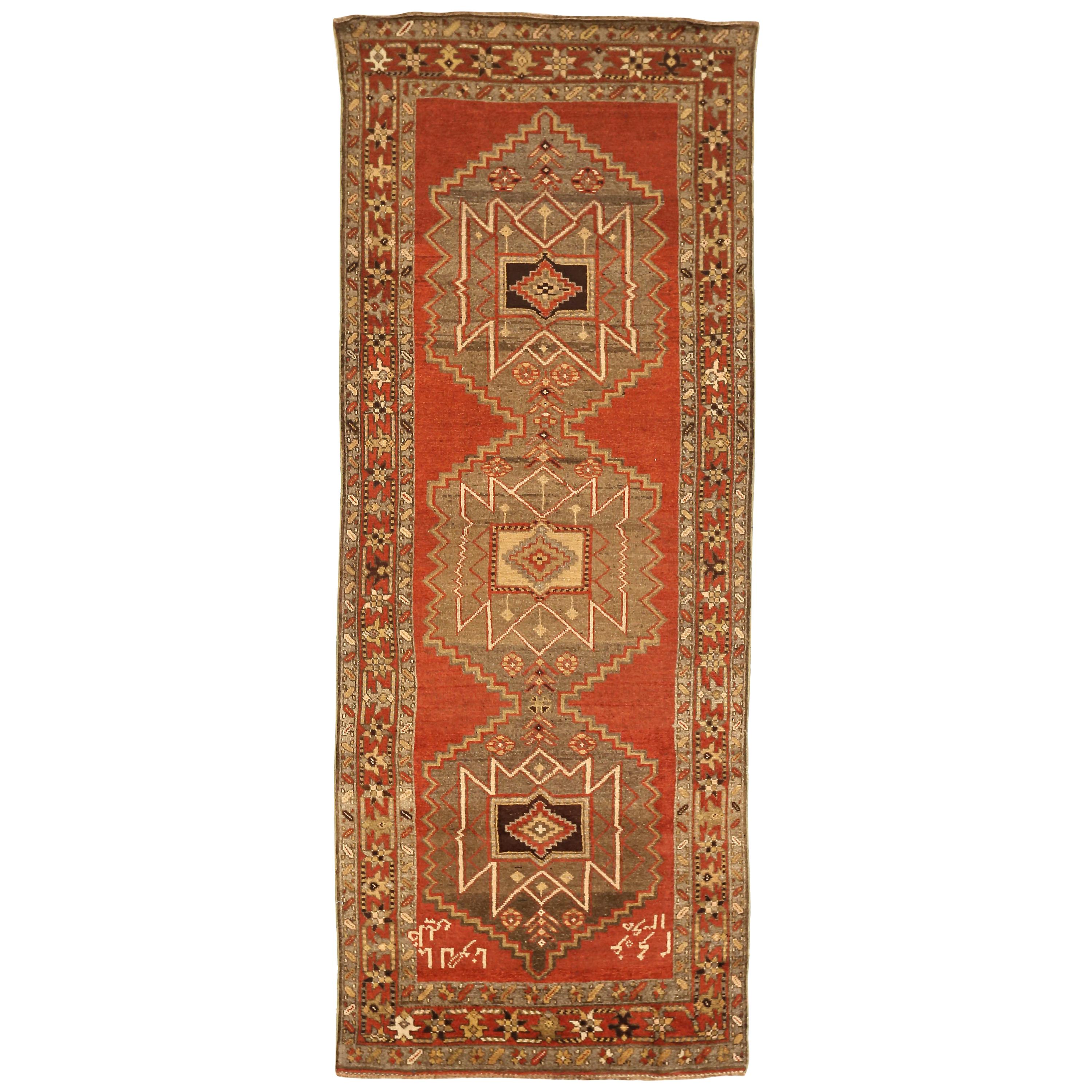 Antique Persian Azerbaijan Area Rug with Tribal Design on Red Field