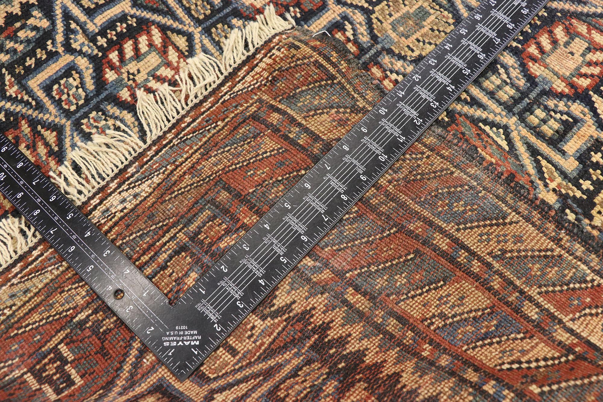 Tribal Antique Persian Azerbaijan Runner with Boteh and Barber Pole For Sale