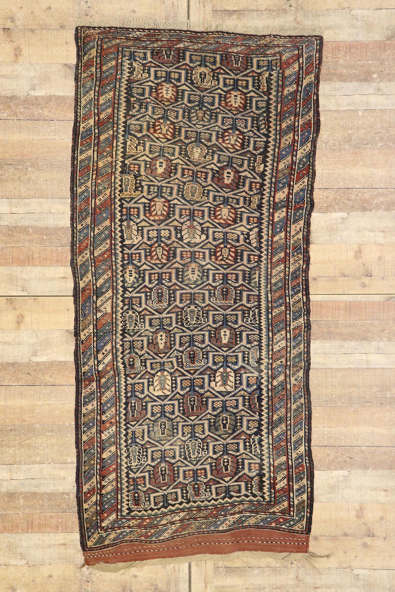 20th Century Antique Persian Azerbaijan Runner with Boteh and Barber Pole For Sale