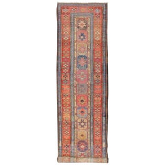 Antique Persian Azerbaijan Runner with Medallions in Red, Blue, and Yellow