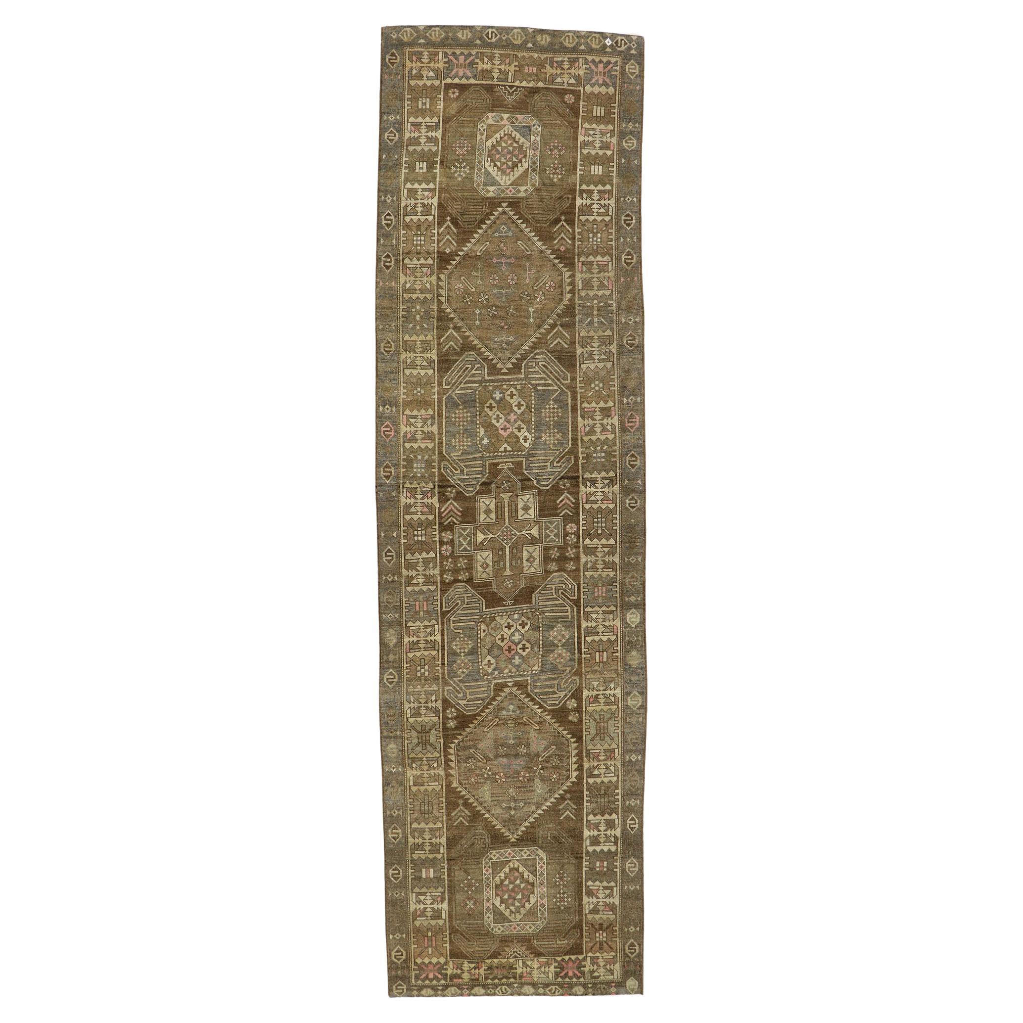 Antique Persian Azerbaijan Runner with Warm Tribal Style