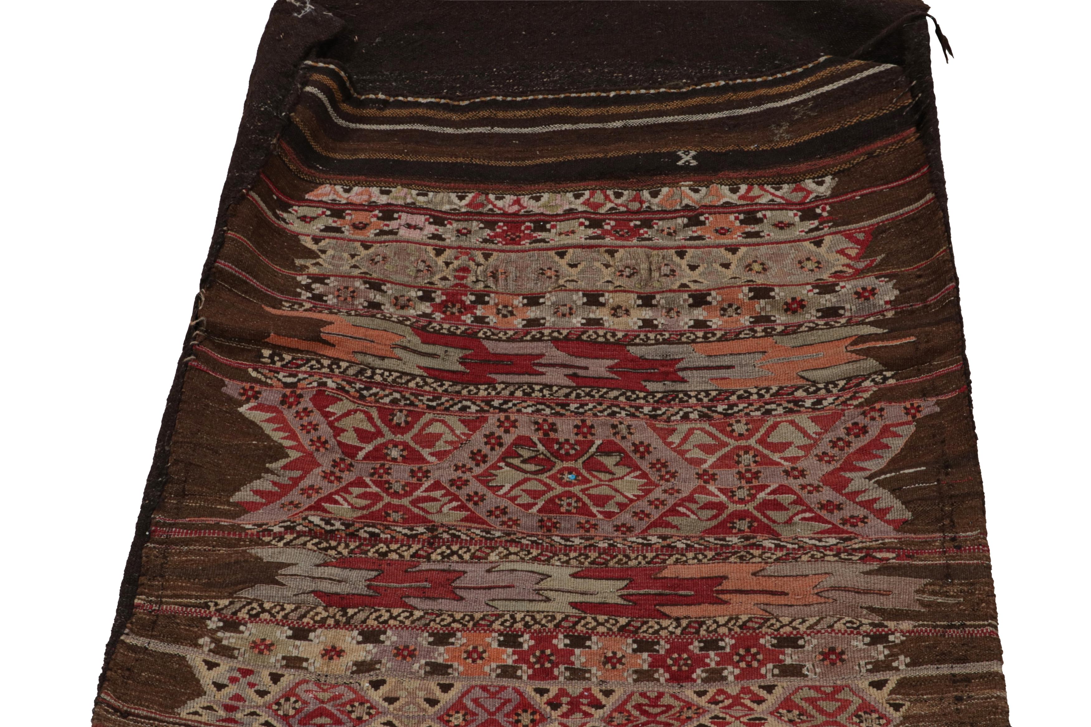 Tribal Antique Persian Bag Kilim in Brown with Geometric Patterns, from Rug & Kilim For Sale