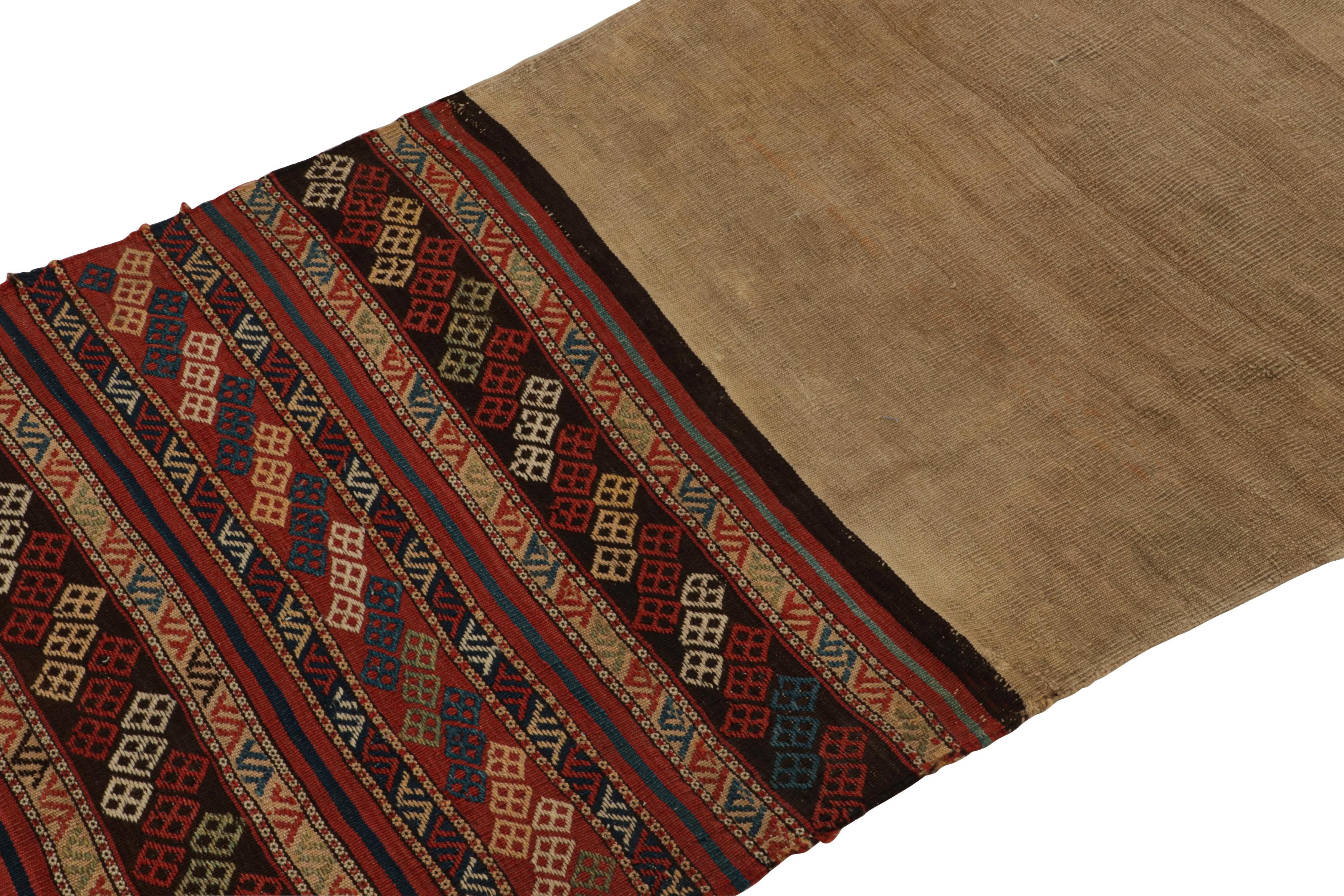 Hand-Woven Antique Persian Bag Kilim Runner with Geometric Patterns, from Rug & Kilim For Sale