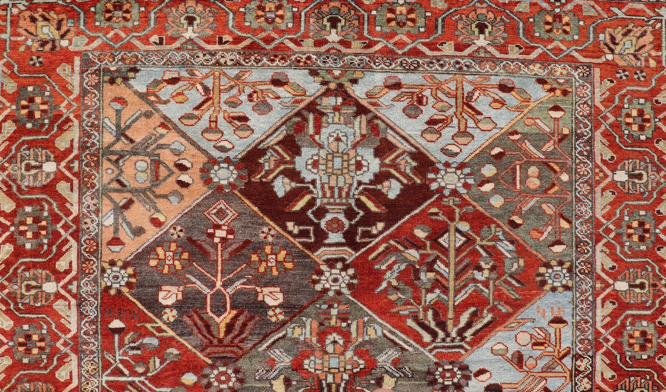Antique Persian Bakhitari Colorful Rug in All-Over Diamond Garden Design  For Sale 3
