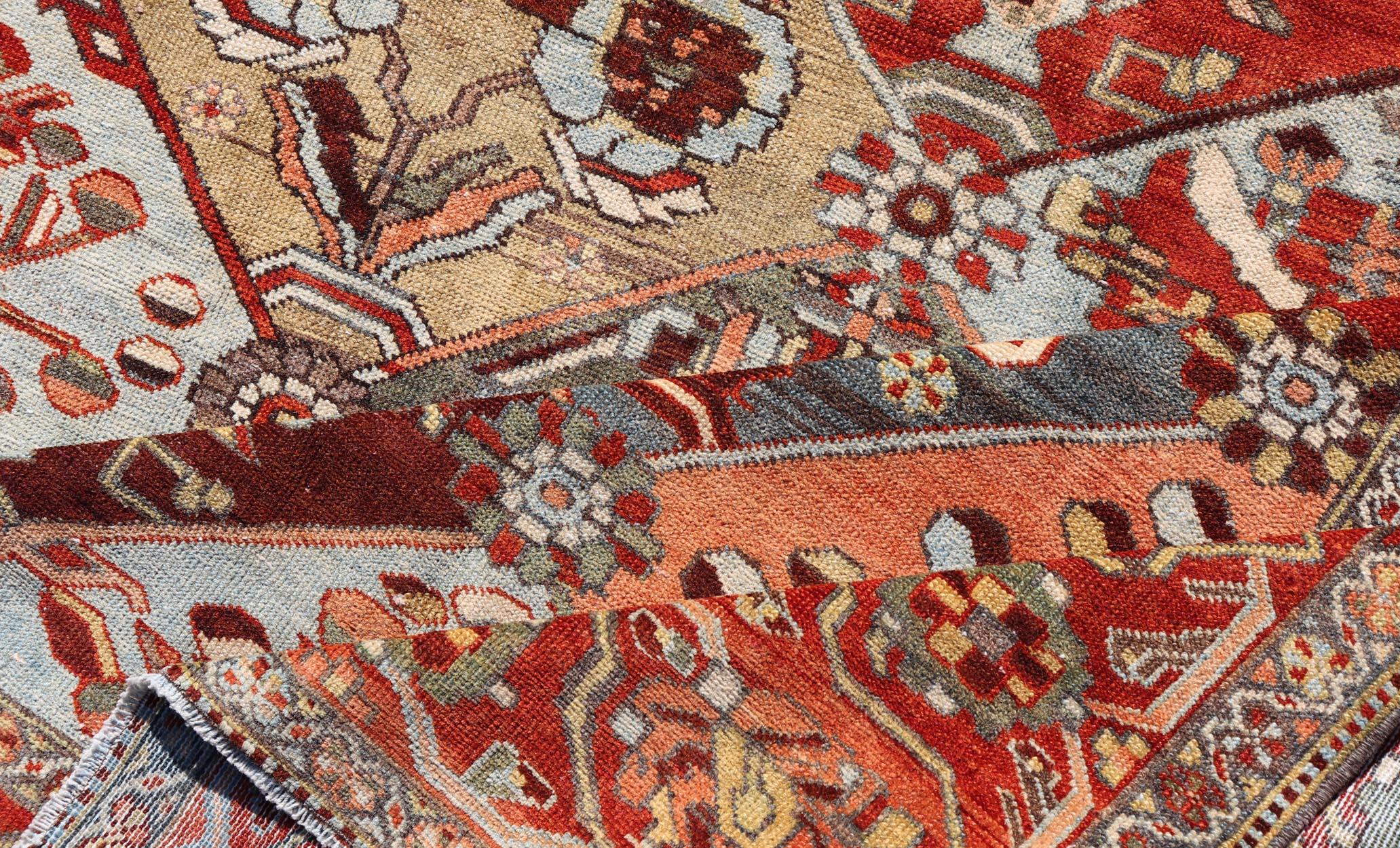 Antique Persian Bakhitari Colorful Rug in All-Over Diamond Garden Design  For Sale 4