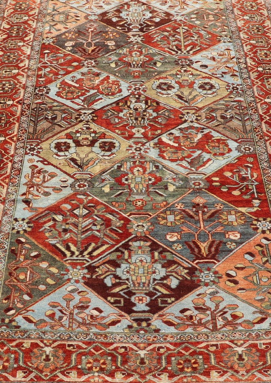 Wool Antique Persian Bakhitari Colorful Rug in All-Over Diamond Garden Design  For Sale