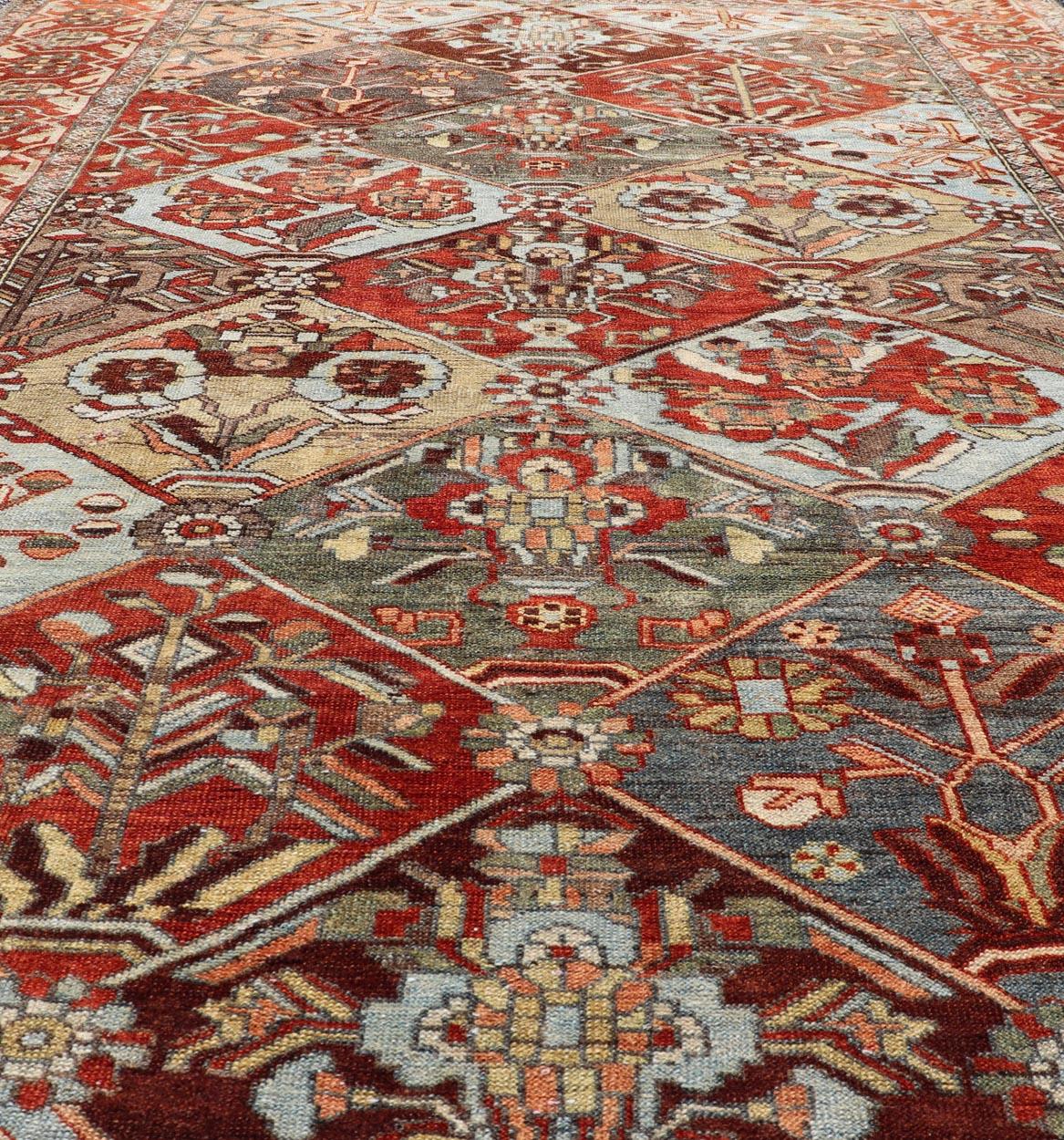 Antique Persian Bakhitari Colorful Rug in All-Over Diamond Garden Design  For Sale 1
