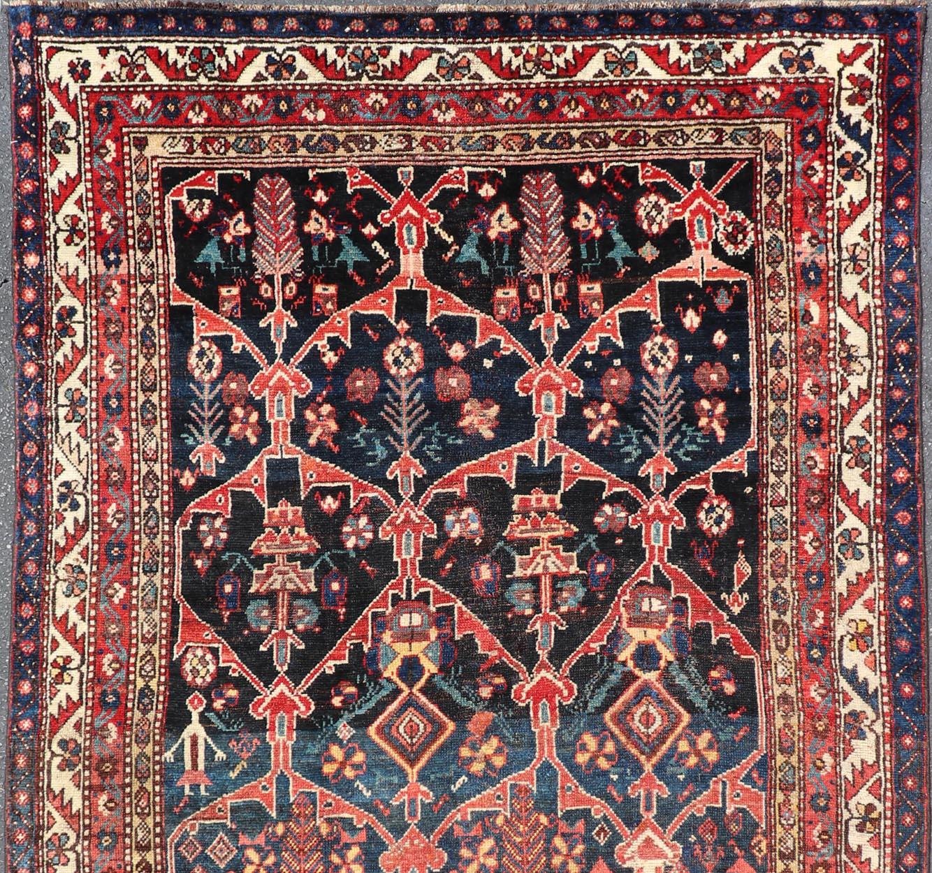 Wool Antique Persian Bakhitari Colorful Rug with All-Over Floral Medallion Design  For Sale