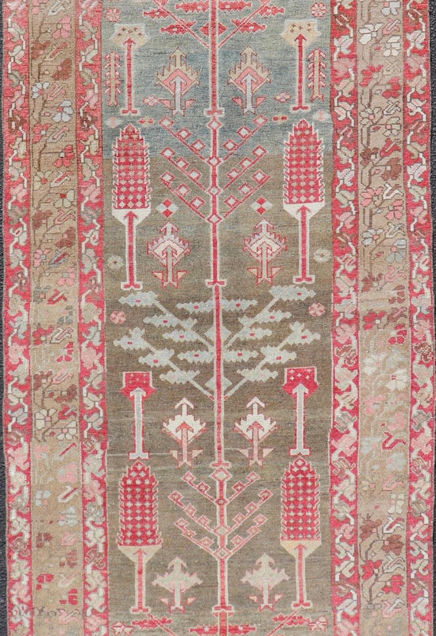 Malayer  Antique Persian Bakhitari Runner with All-Over Patten in Light Blue Background For Sale