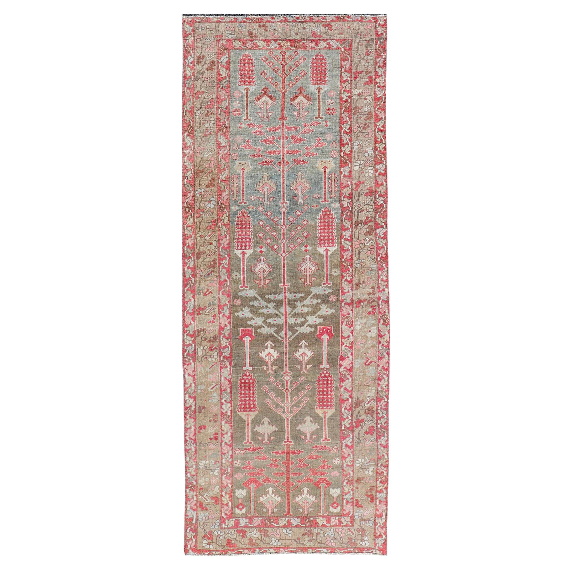  Antique Persian Bakhitari Runner with All-Over Patten in Light Blue Background For Sale