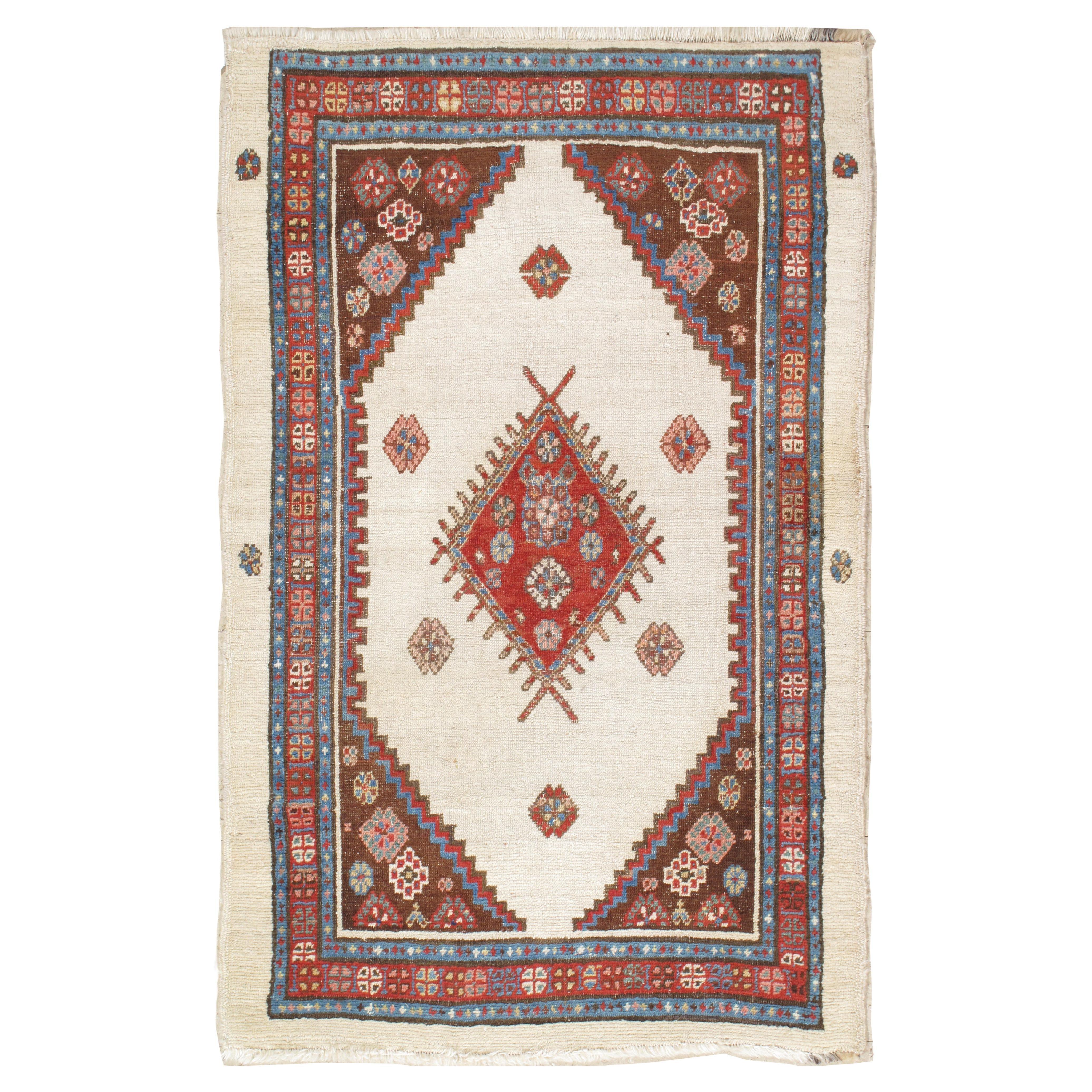 Antique Persian Bakhshaish Carpet, Handmade Wool Oriental Rug, Ivory and Rust