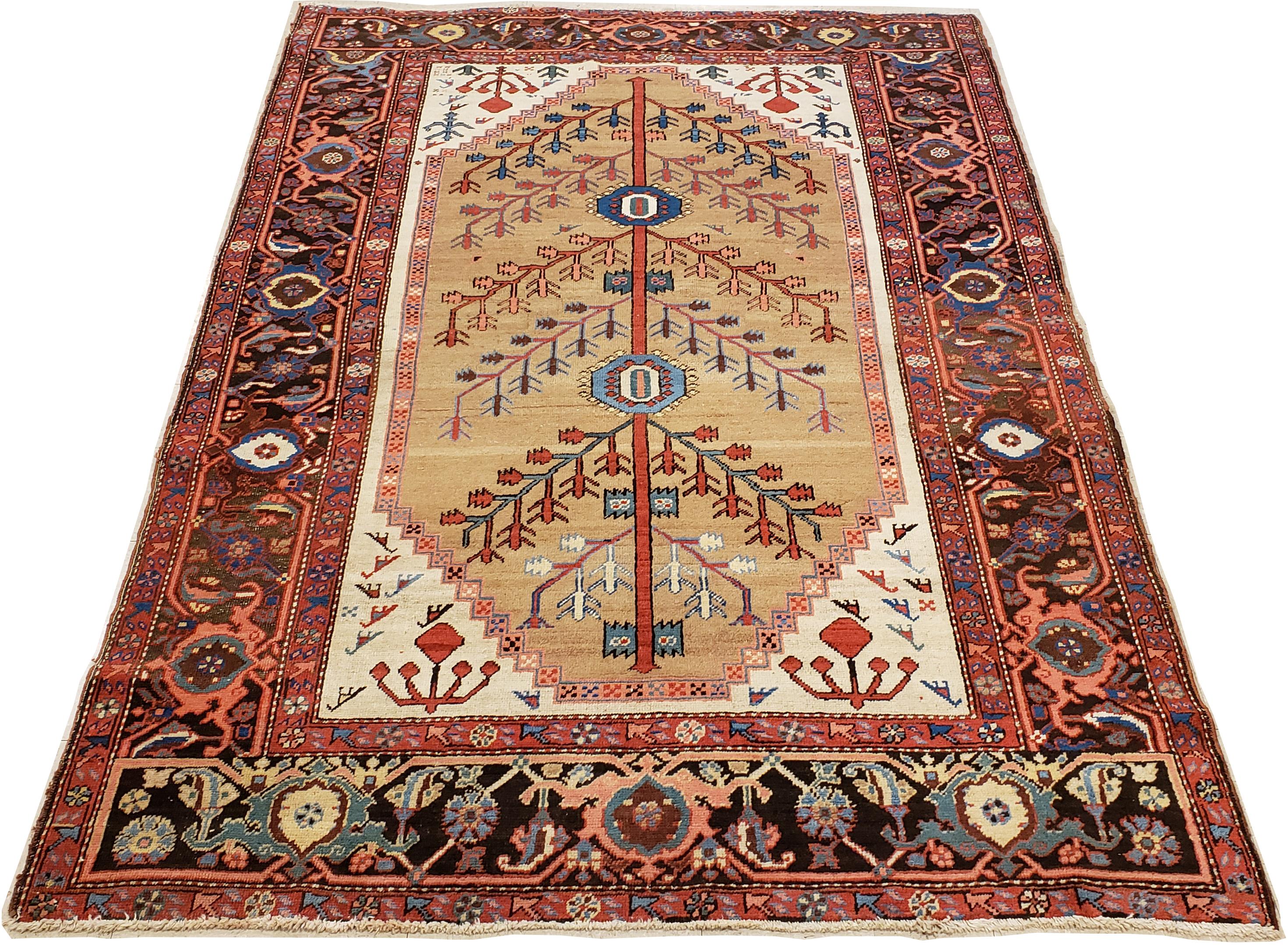 Antique Persian Bakhshaish Carpet, Handmade Wool Oriental Rug, Ivory Light Blue For Sale 1
