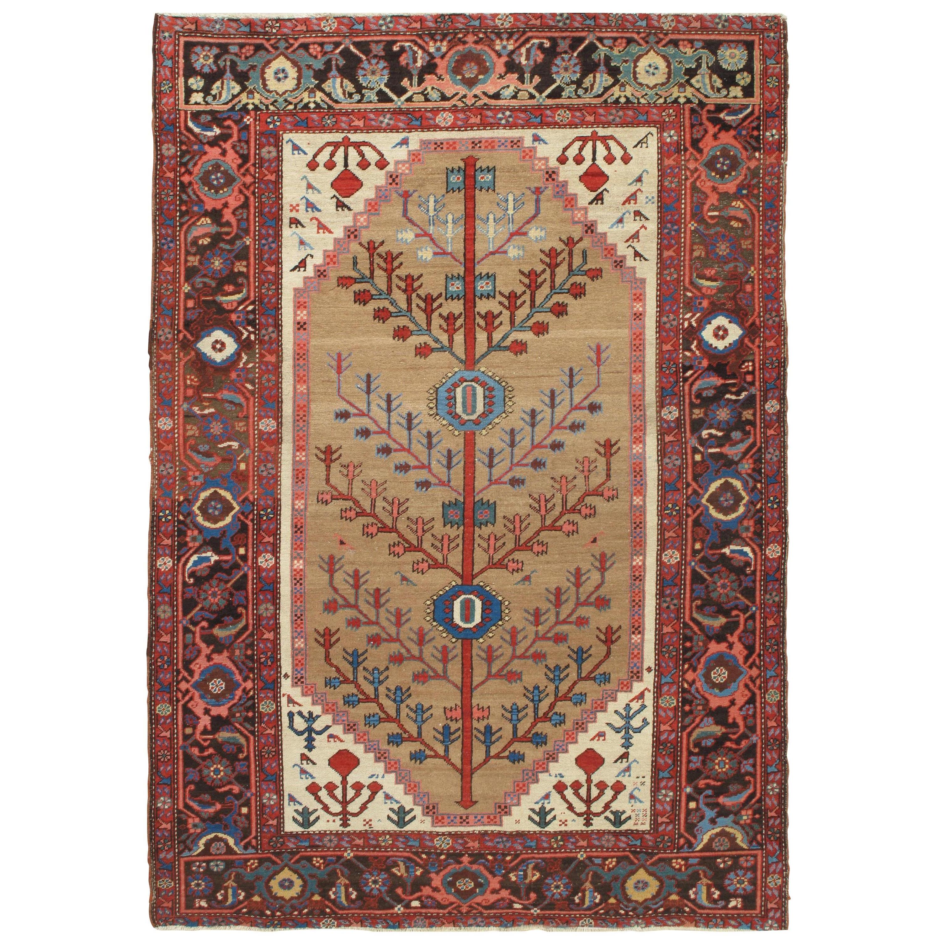 Antiker persischer Bakhshaish-Teppich, handgefertigter orientalischer Wollteppich, elfenbeinfarben und hellblau