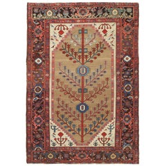 Antique Persian Bakhshaish Carpet, Handmade Wool Oriental Rug, Ivory Light Blue