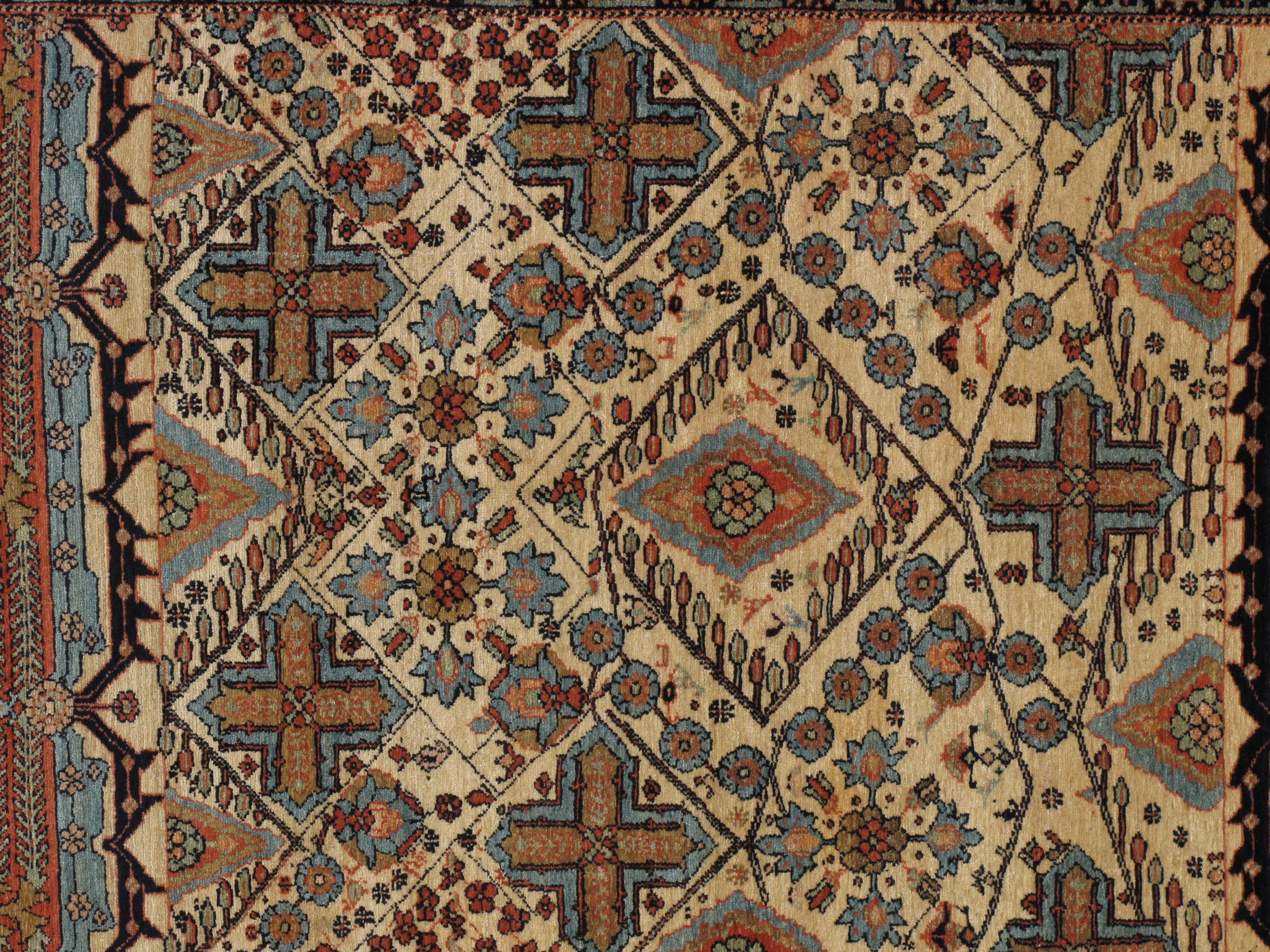 Bakshaish Antique Persian Bakhshaish Carpet, Handmade Wool Rug, Ivory and Rust For Sale