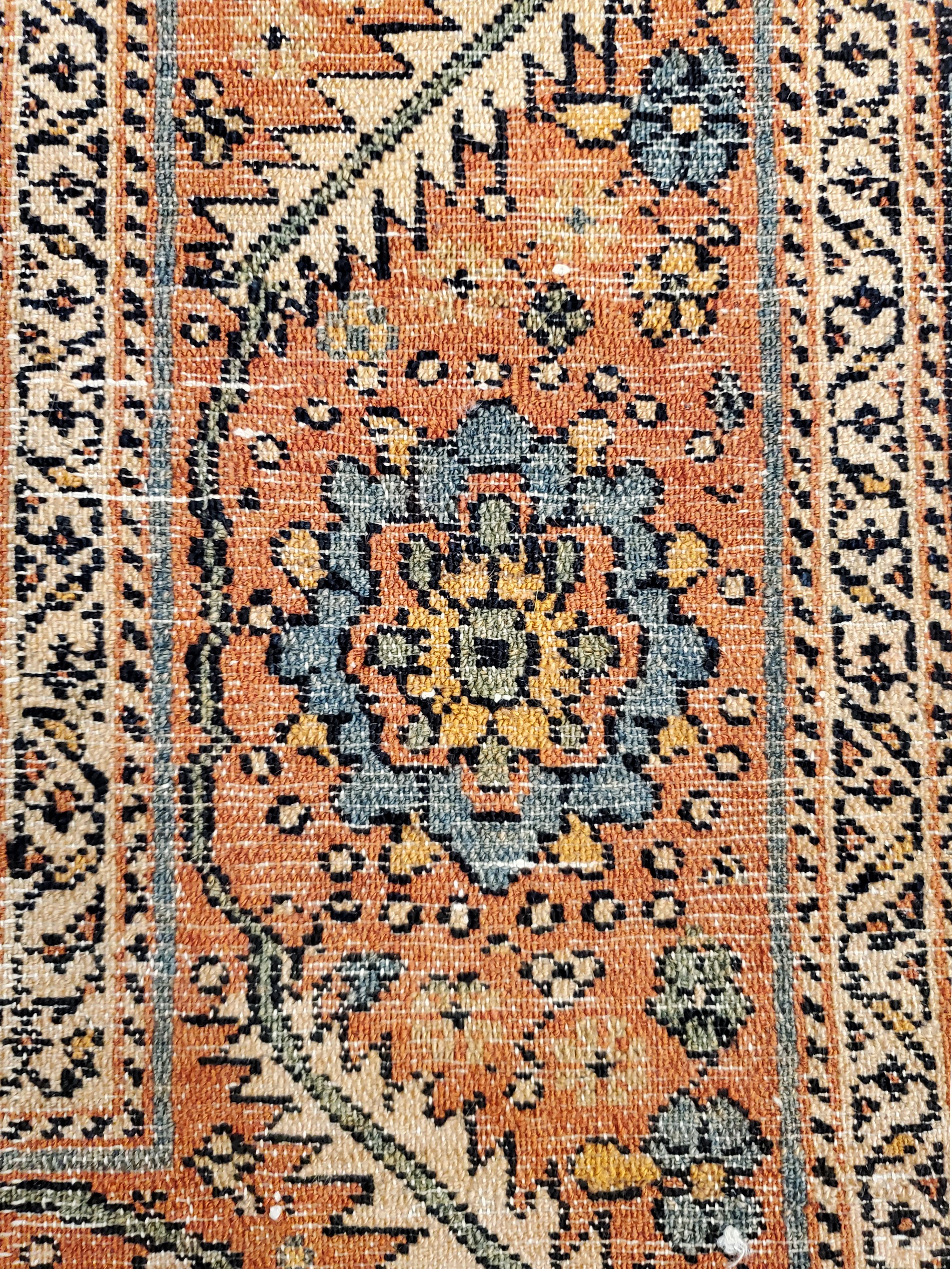 19th Century Antique Persian Bakhshaish Carpet, Handmade Wool Rug, Ivory and Rust For Sale