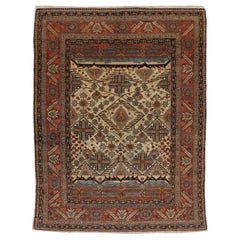 Antique Persian Bakhshaish Carpet, Handmade Wool Rug, Ivory and Rust