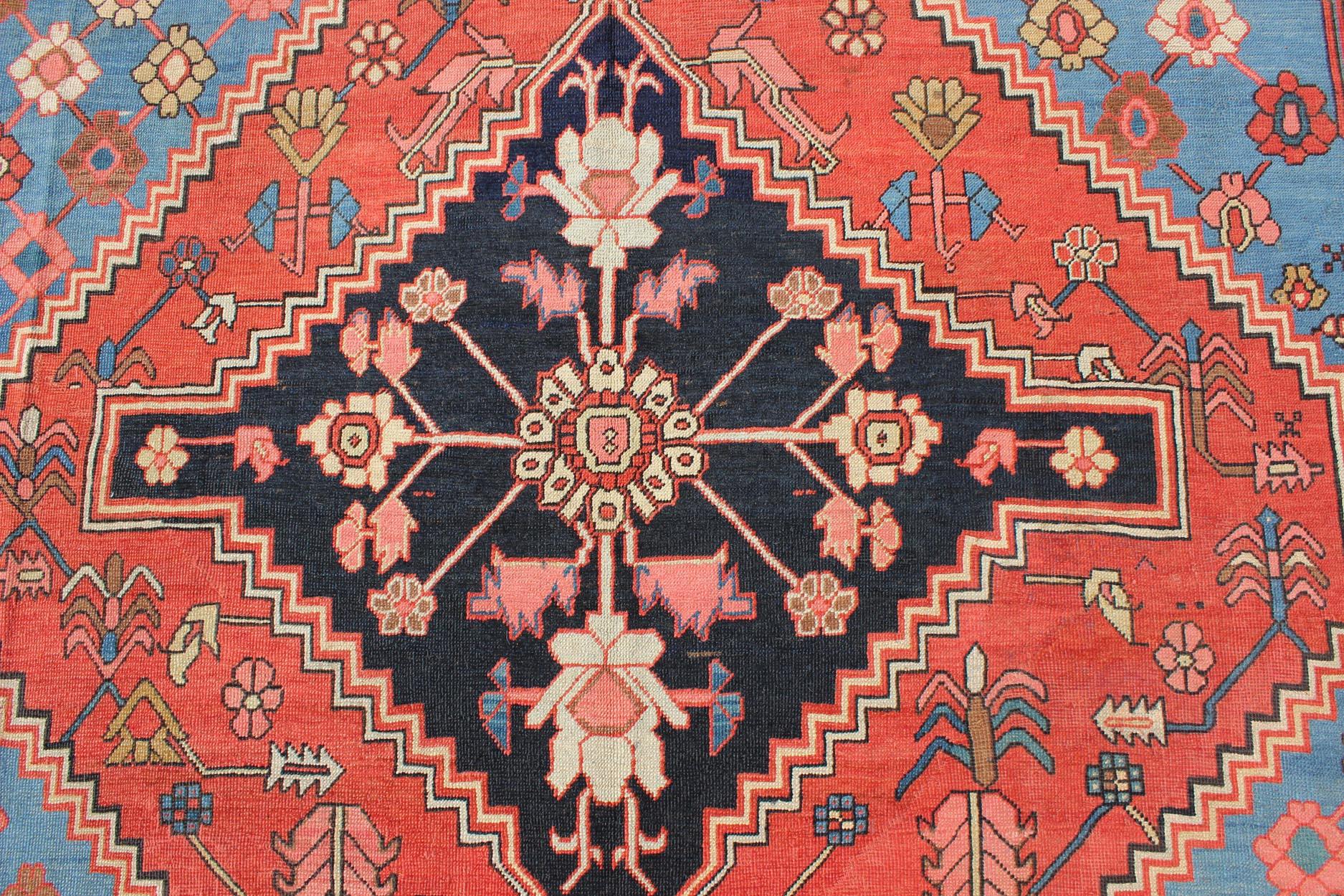 Antique Persian Bakhshaish Carpet with a Unique Geometric Medallion and Design For Sale 3