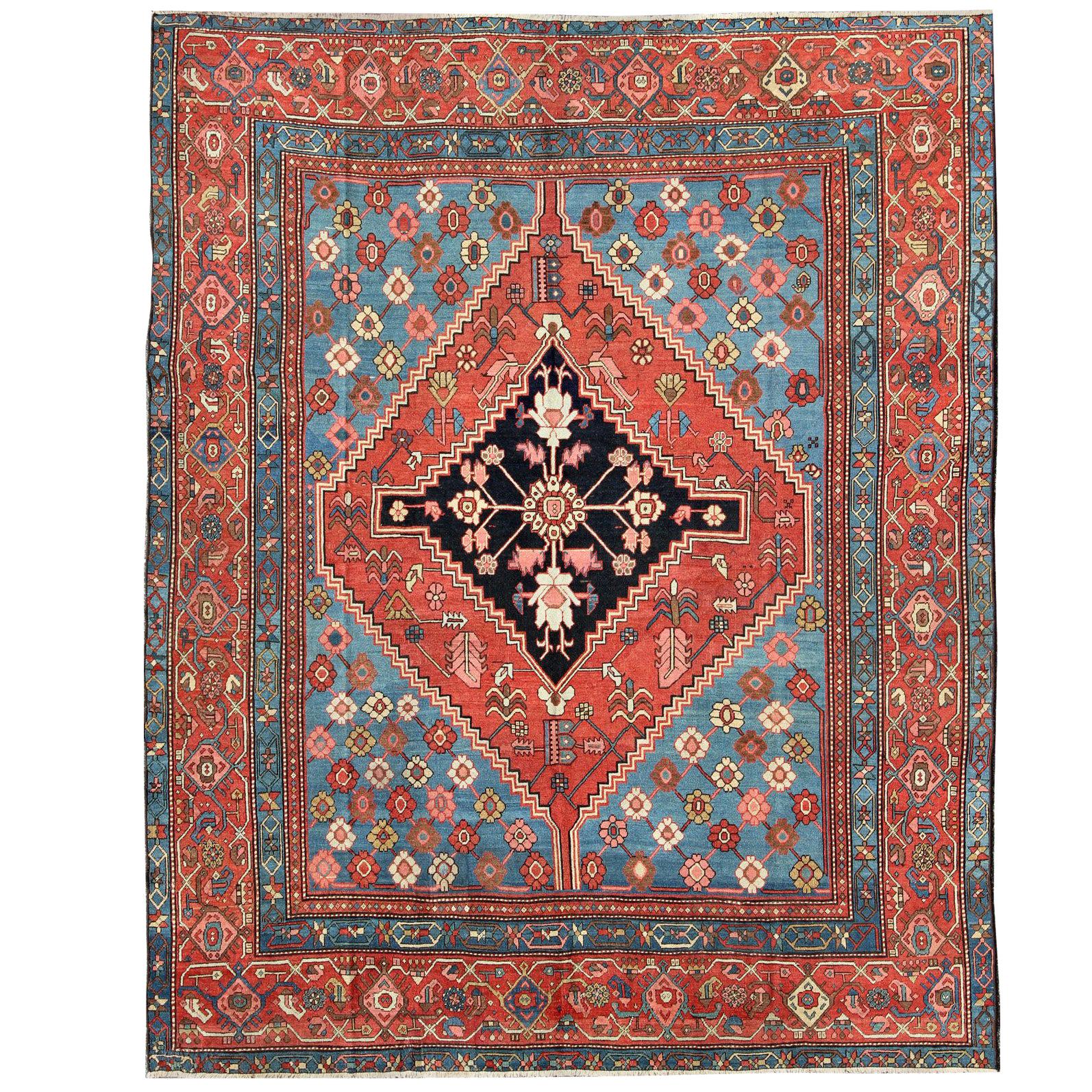 Antique Persian Bakhshaish Carpet with a Unique Geometric Medallion and Design For Sale