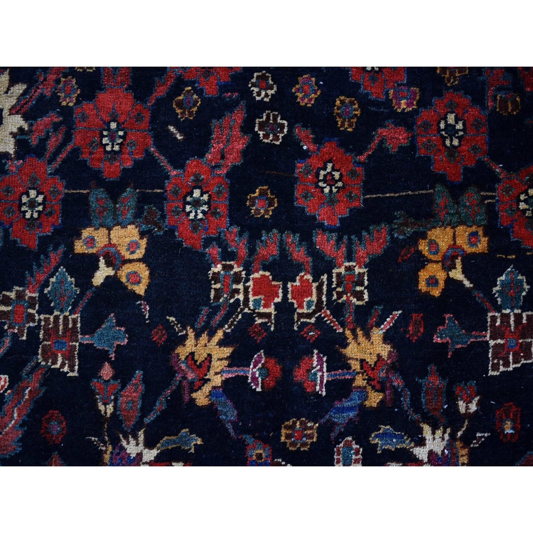 Hand-Knotted Antique Persian Bakhtiar Good Condition Longer Shape Worn Down Hand Knotted Rug For Sale