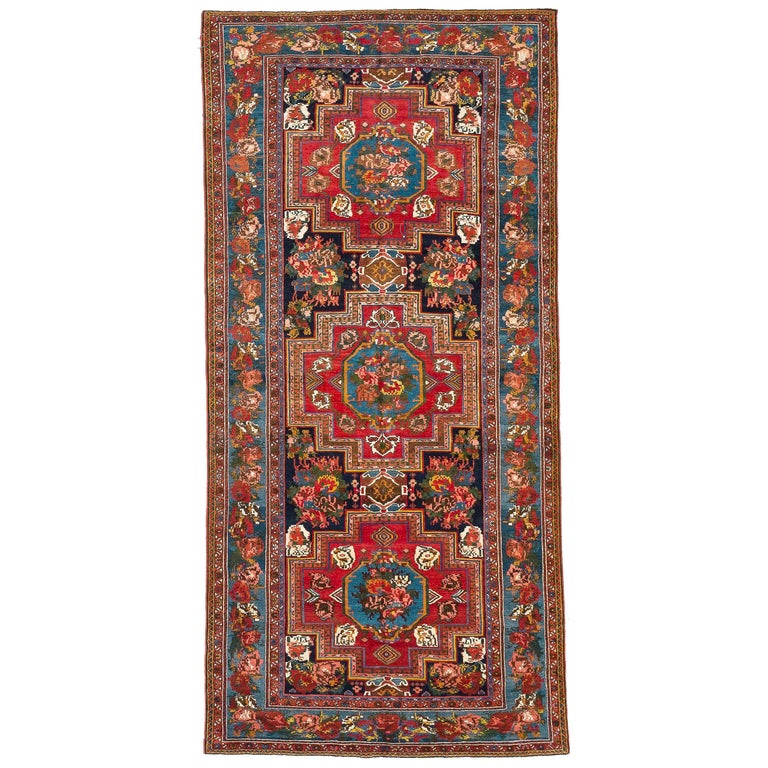 Antique Persian Bakhtiar Rug with Blue and Red Floral Medallions For ...