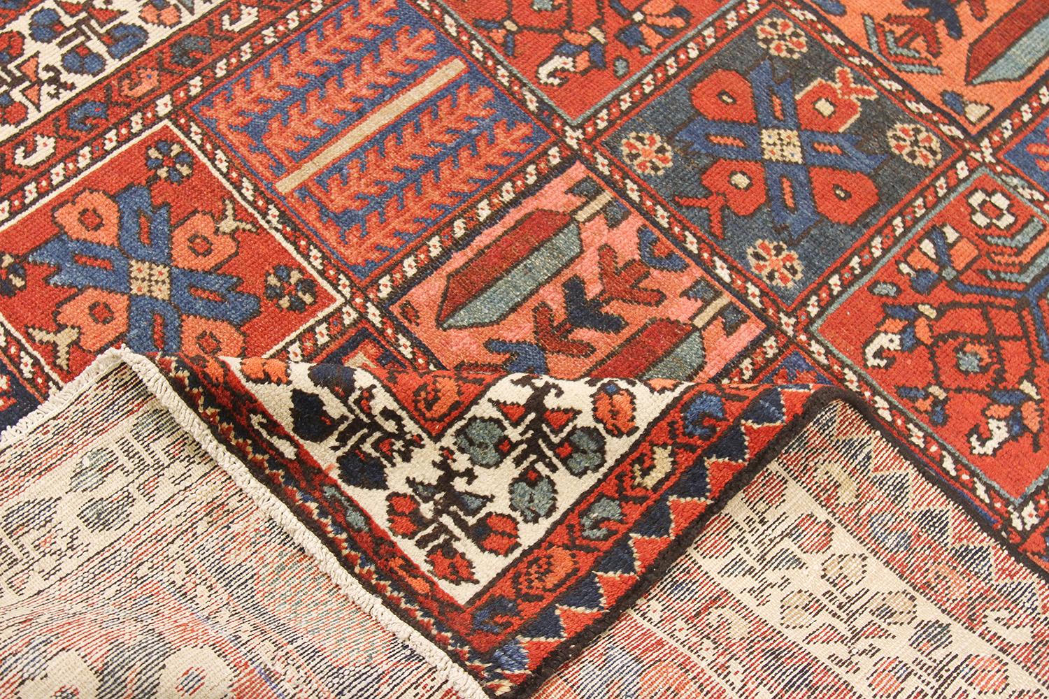 Other Antique Persian Bakhtiar Rug with Blue and Red Tribal Details on Ivory Field For Sale