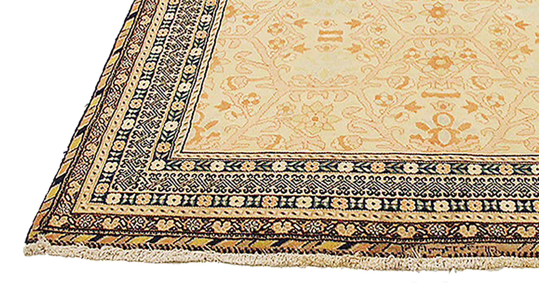 Hand-Woven Antique Persian Bakhtiar Rug with Brown and Pink Floral Details on Ivory Field