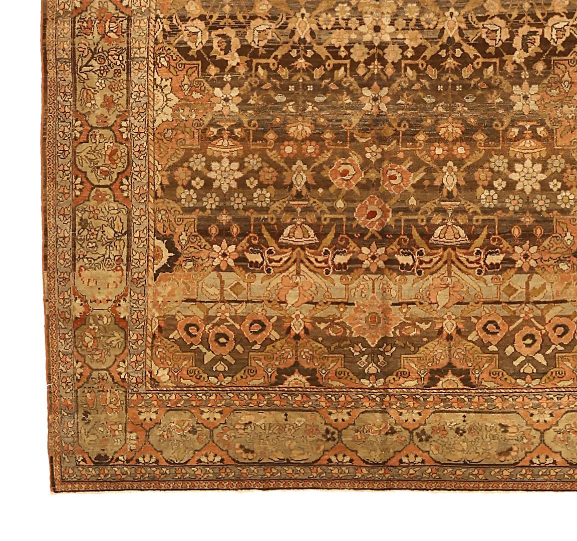 Other Antique Persian Bakhtiar Rug with Floral Details on Brown Field For Sale