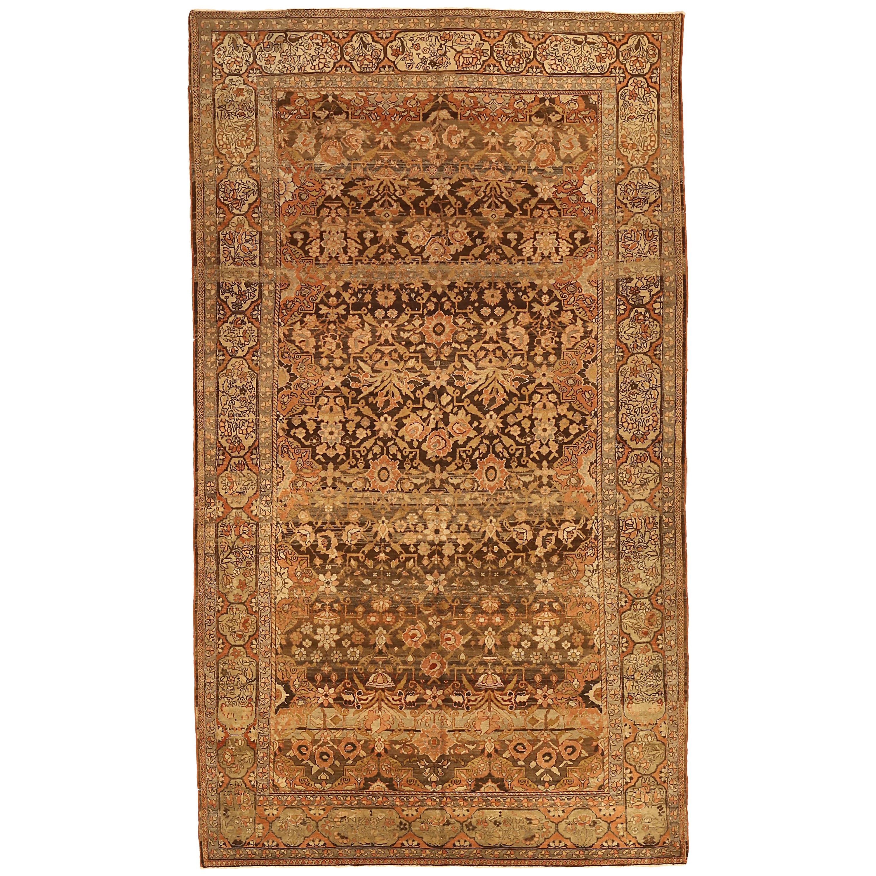 Antique Persian Bakhtiar Rug with Floral Details on Brown Field