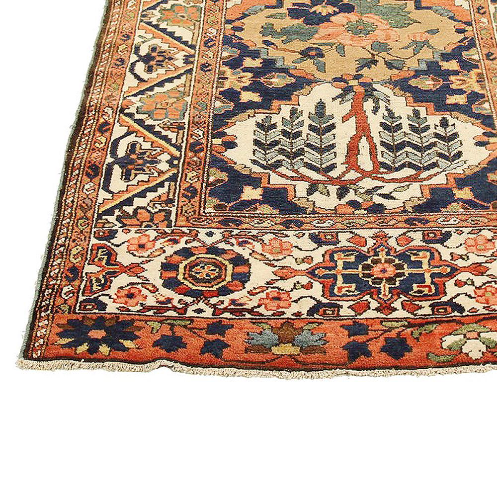 Hand-Woven Antique Persian Bakhtiar Rug with Floral Portrait Details on Black & Ivory Field For Sale